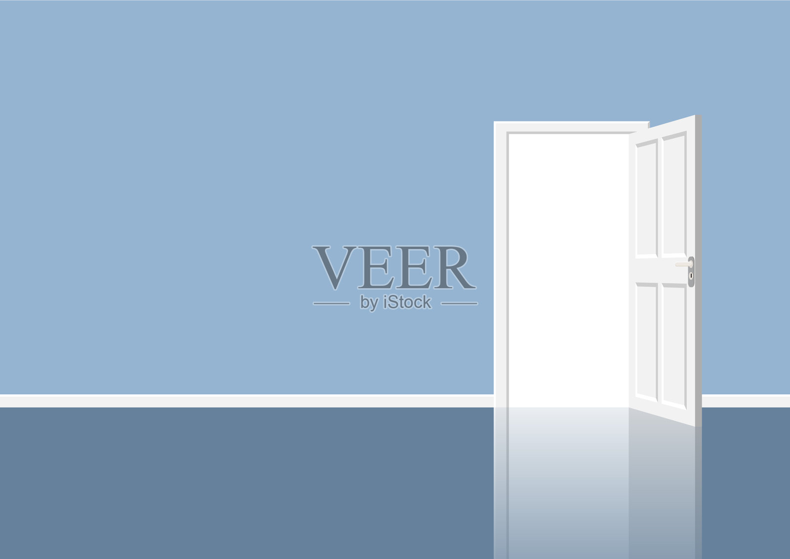 打开房间门，房间内有灯插画图片素材