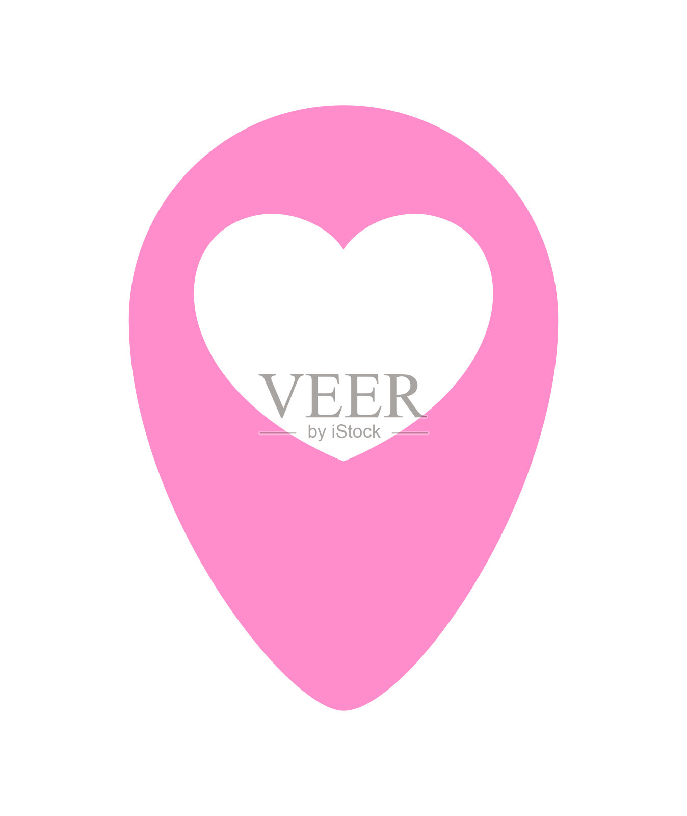 心形图标在粉红色别针点孤立在白色，指针白色心形为位置标记，可爱的心形简单的别针点符号，别针指针为爱的位置或方向的想法图标素材