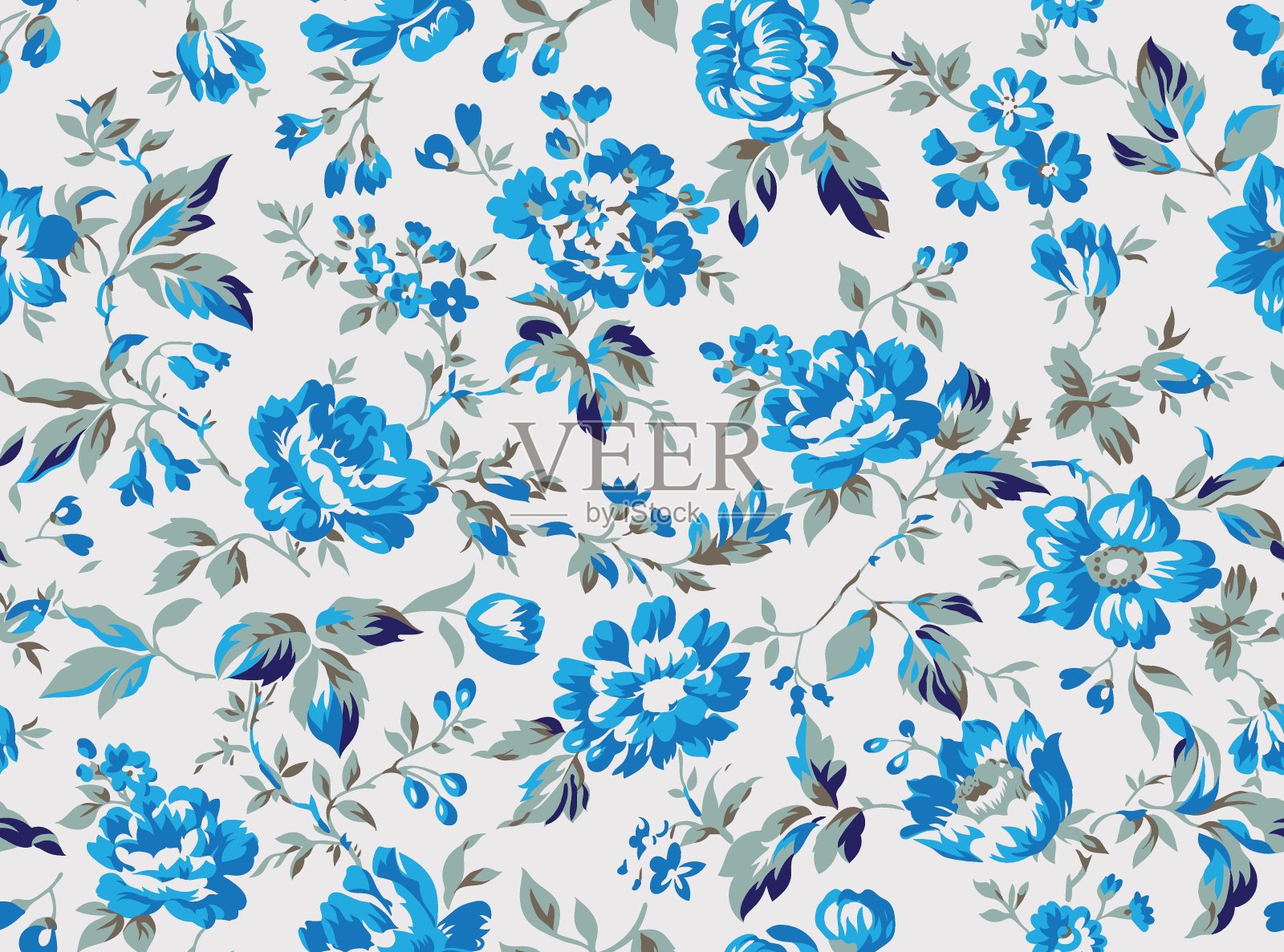 复古风格的花卉无缝图案插画图片素材