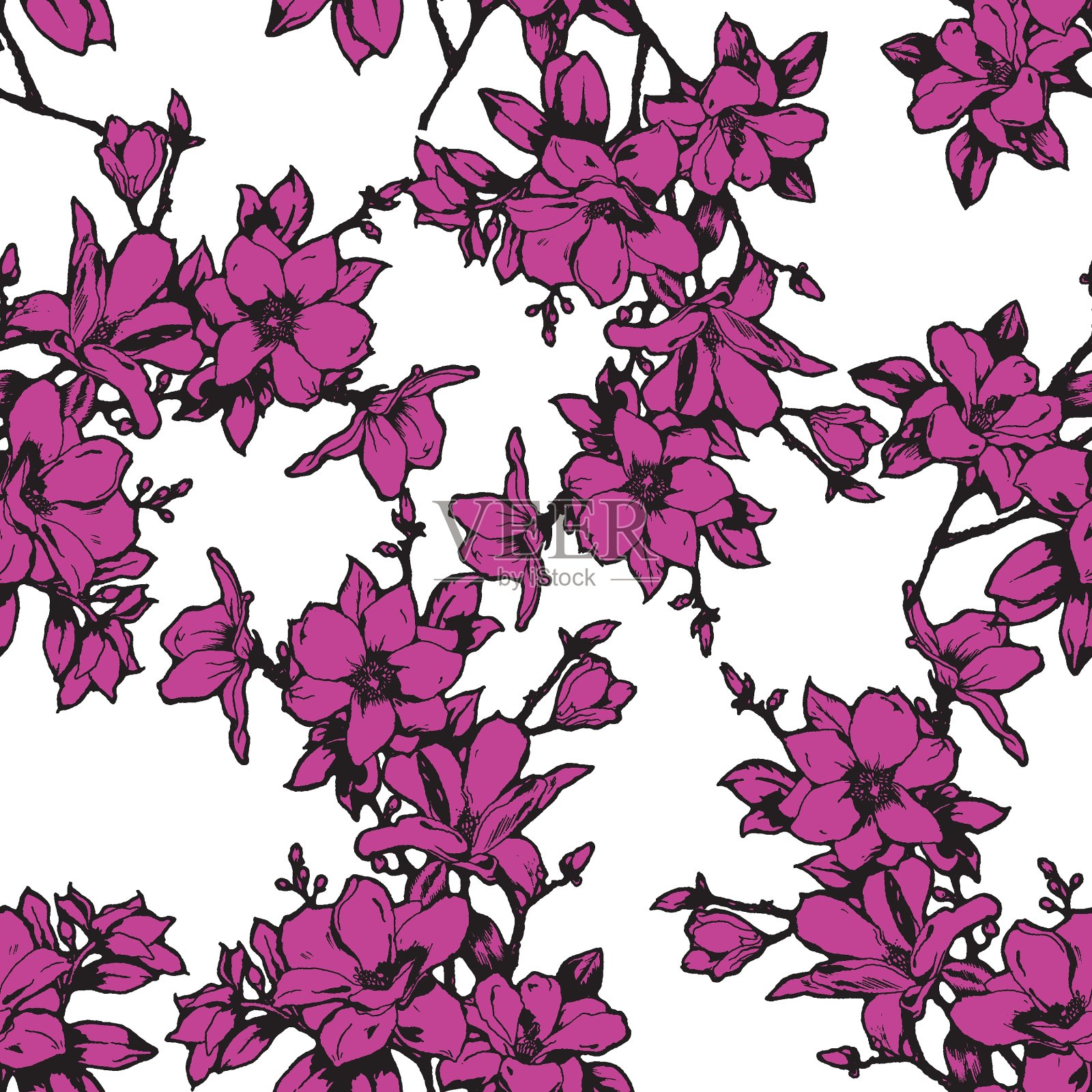 美丽的粗糙的木兰树枝无缝背景插画图片素材