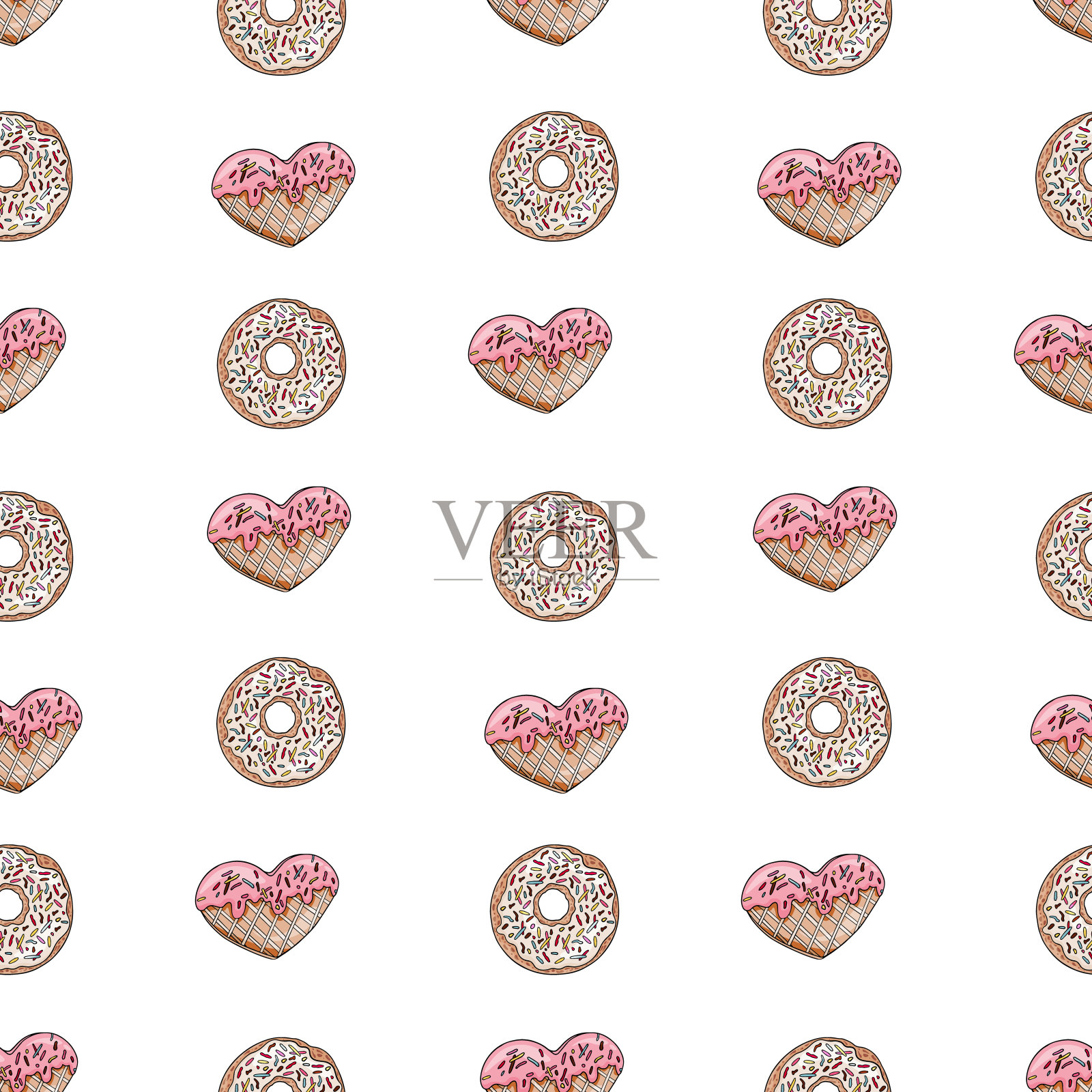 甜甜圈和饼干无缝重复模式。糖果图案用于包装纸包装等设计元素图片