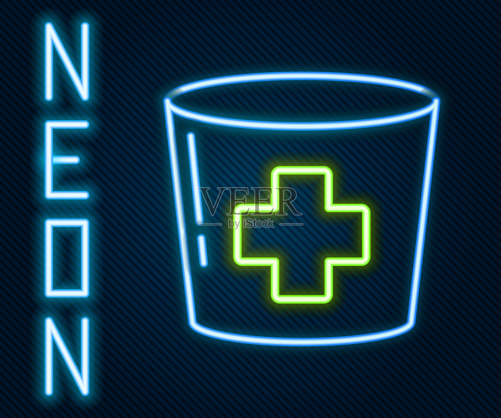 发光的霓虹线护士帽与十字图标隔离在黑色背景。护士帽标志。色彩斑斓的轮廓的概念。矢量图插画图片素材