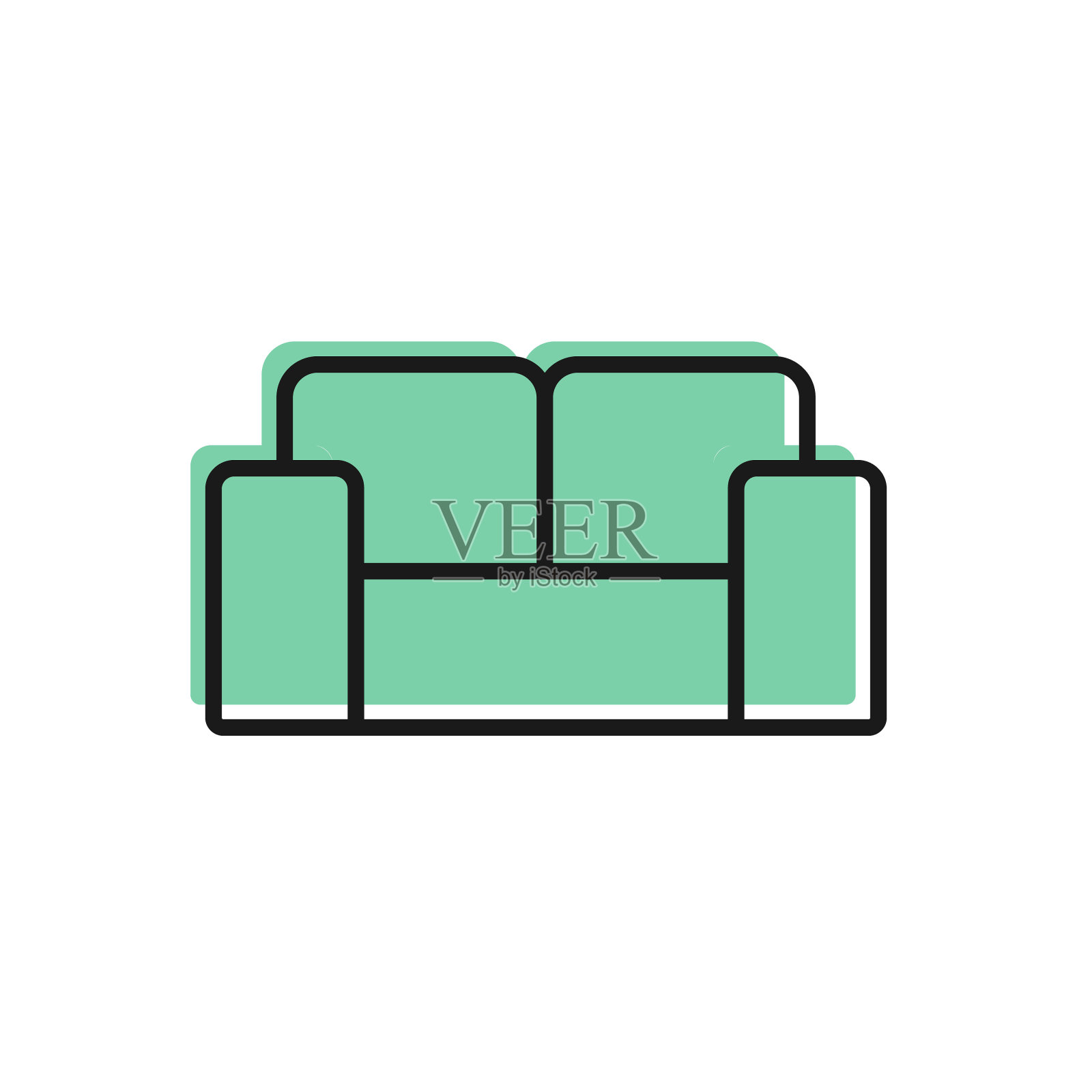 黑色线条沙发图标孤立在白色背景上。向量插画图片素材