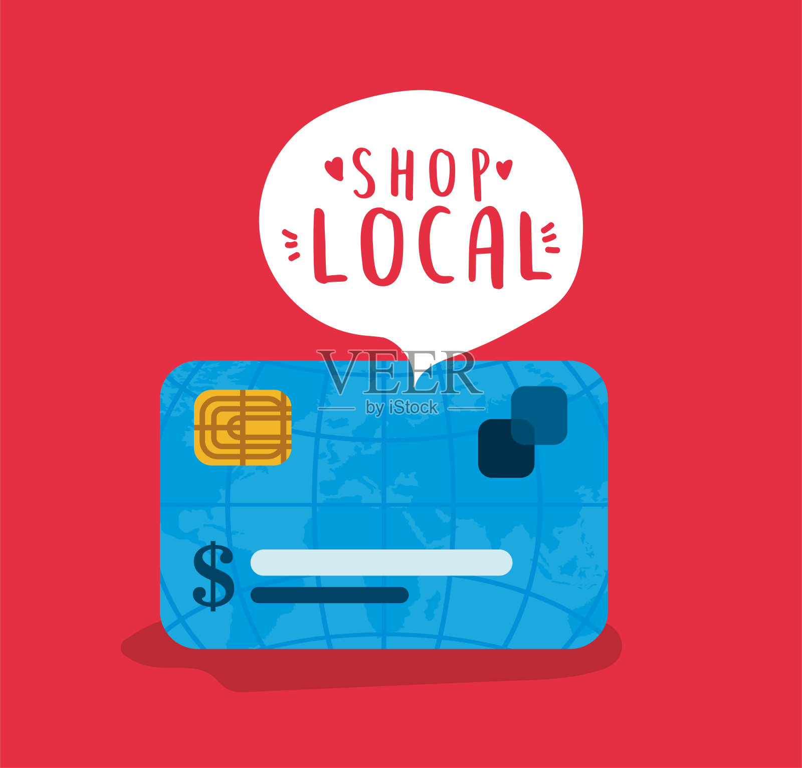 信用卡与店内局部气泡矢量设计插画图片素材