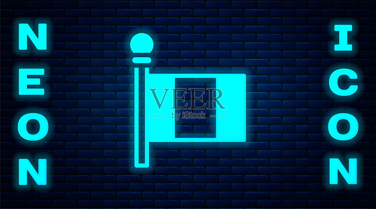 发光的霓虹灯意大利国旗孤立在砖墙背景。向量图标素材