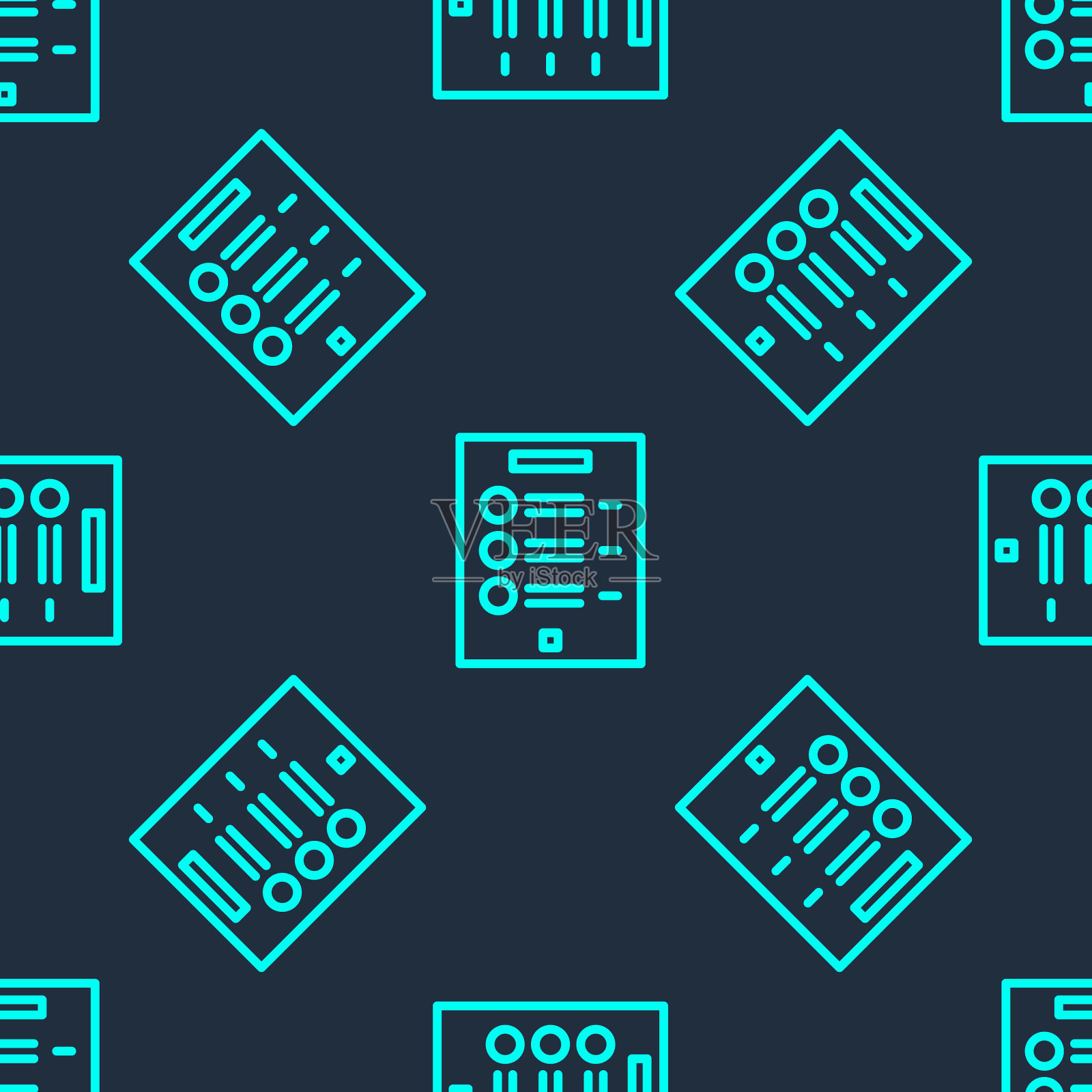 绿线咖啡菜单图标隔离无缝模式上的蓝色背景。为咖啡厅，餐厅，咖啡厅设计菜单。矢量图插画图片素材