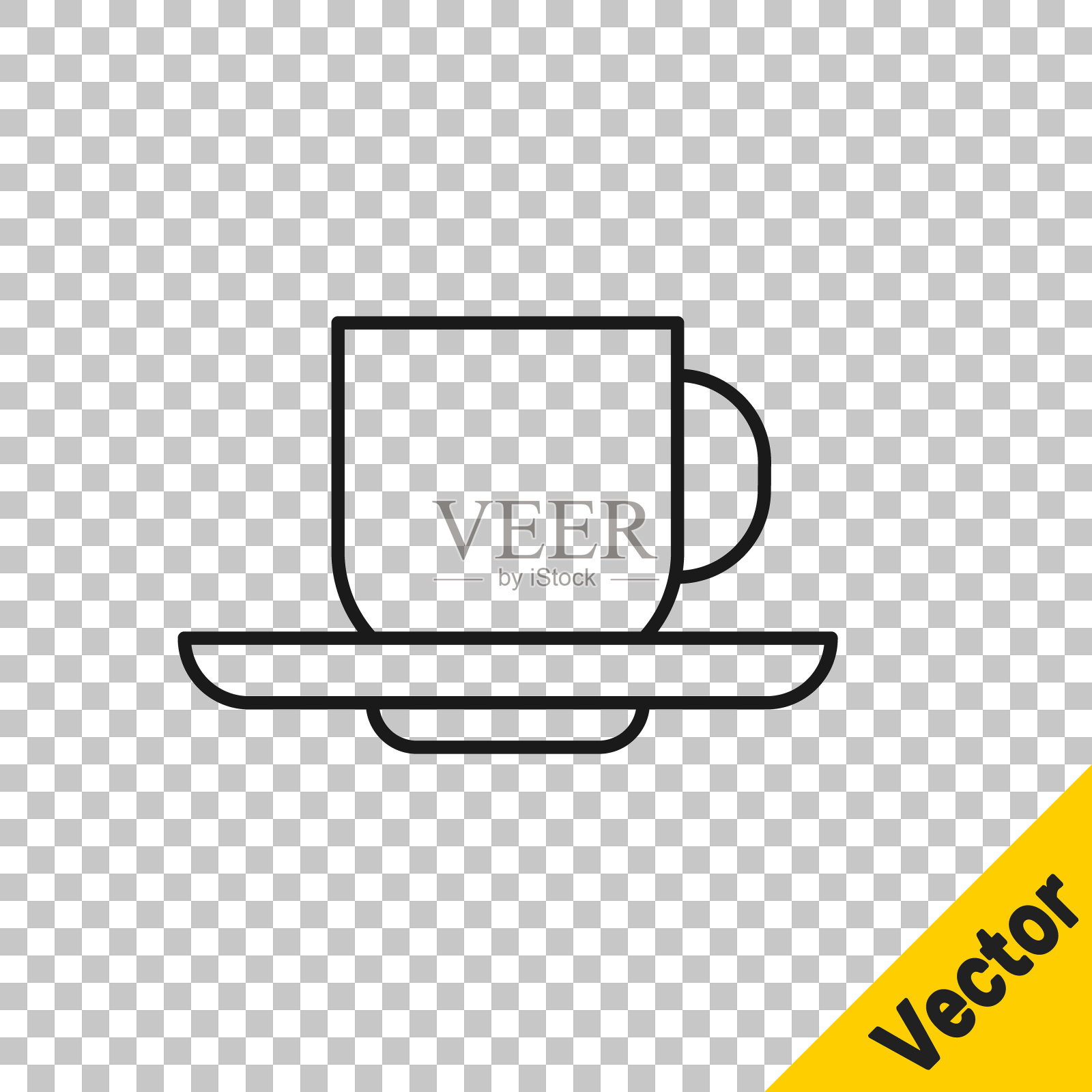 黑线咖啡杯图标孤立在透明的背景。茶杯。热喝咖啡。向量插画图片素材