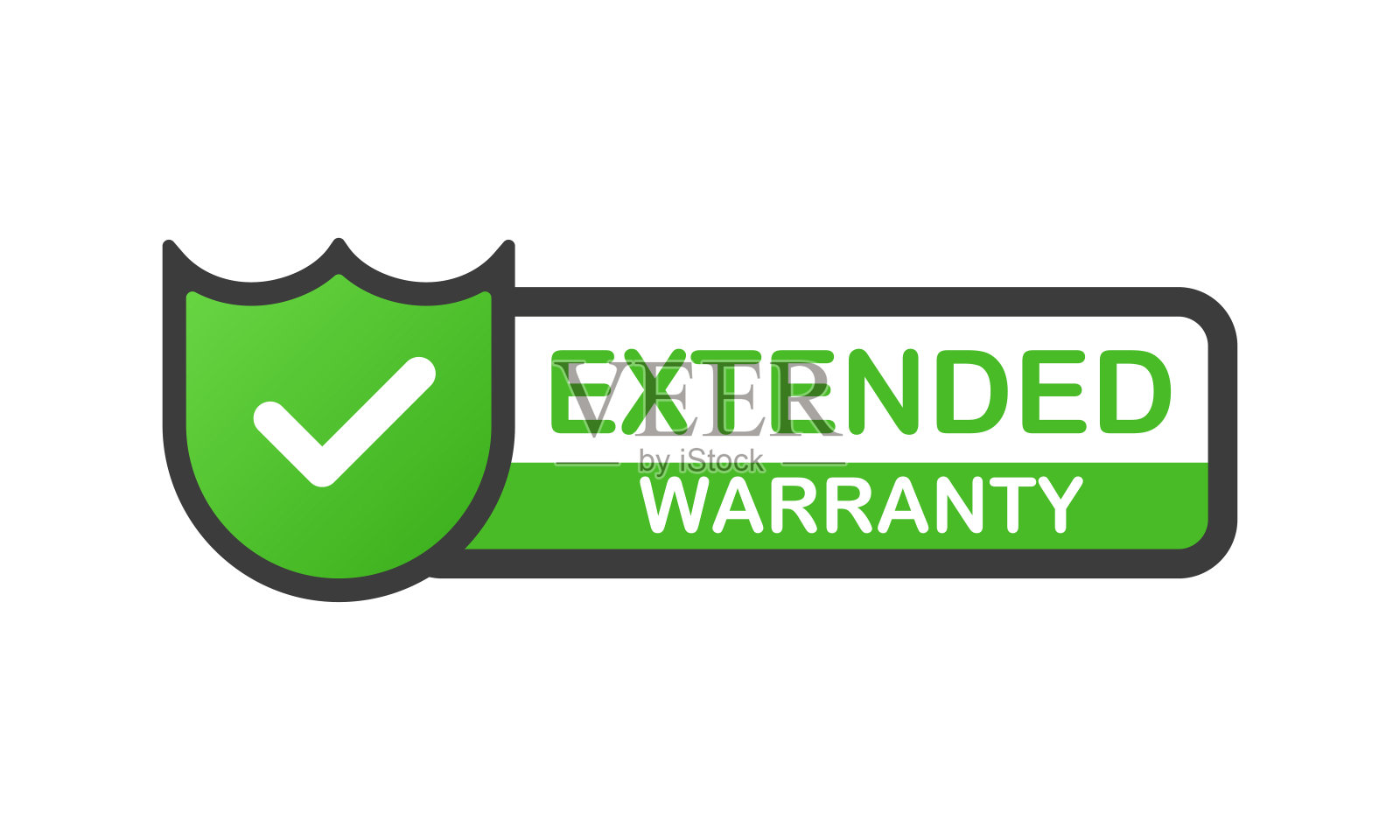 延长保修屏蔽贴纸图标隔离在白色背景。绿色的旗帜。向量插画图片素材