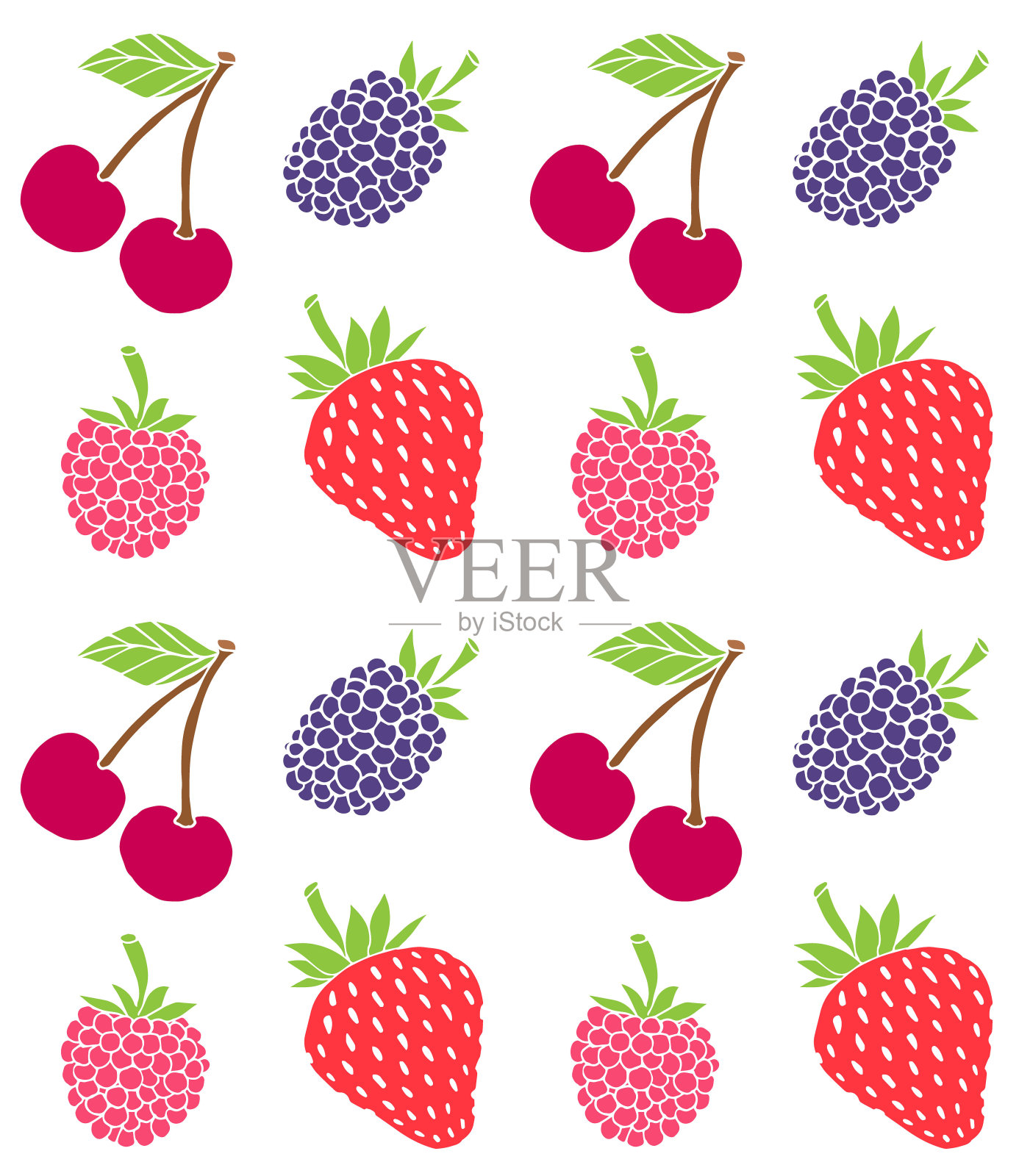 矢量无缝模式的彩色手绘涂鸦素描浆果插画图片素材