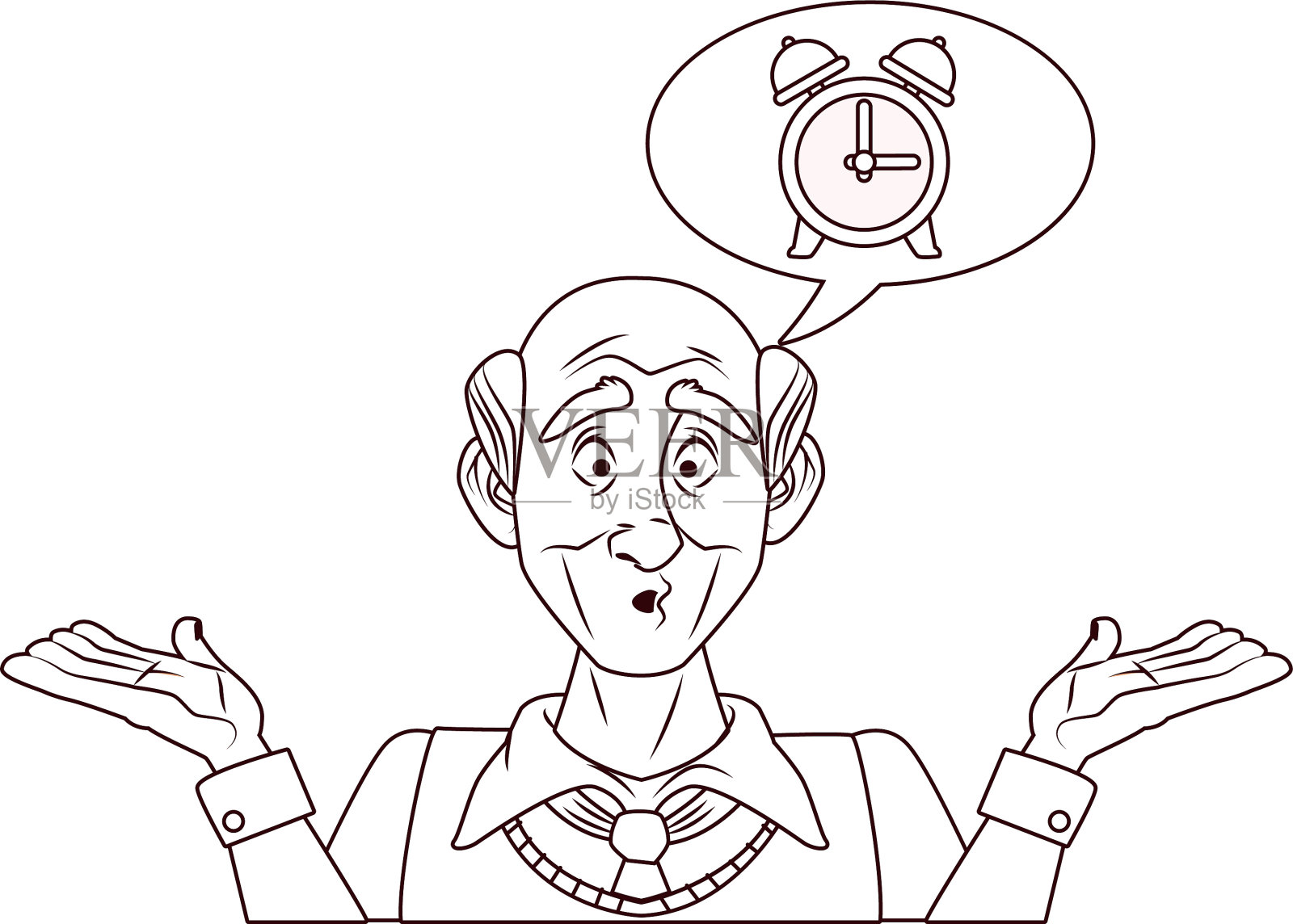 老爷爷用闹钟在说话泡泡插画图片素材