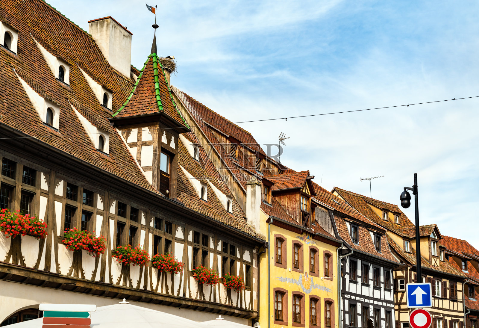 法国阿尔萨斯奥贝奈的传统半木结构房屋照片摄影图片