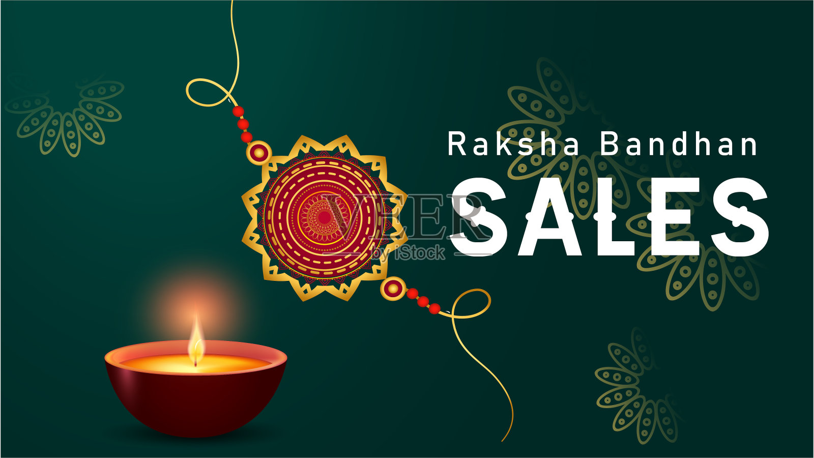 快乐的raksha bandhan rakhi旗帜绿色背景花插画图片素材