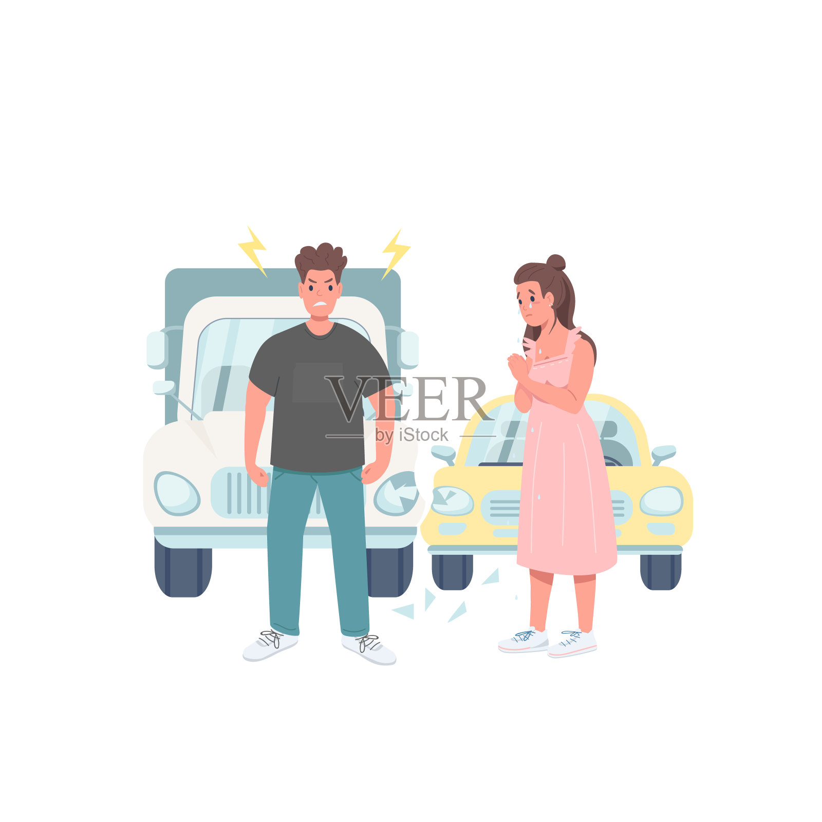 损坏的汽车驾驶员平面颜色向量无脸的性格插画图片素材