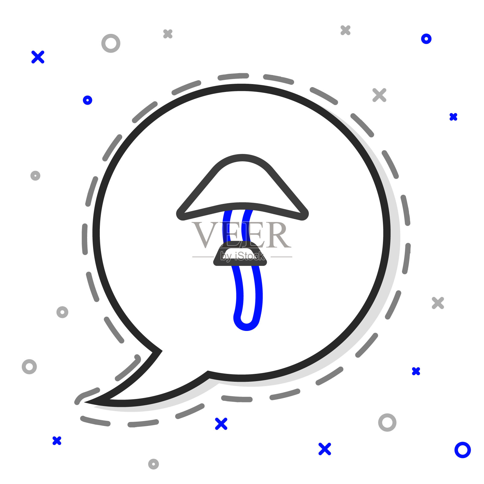 线裸盖菇素蘑菇图标孤立在白色背景。迷幻幻觉。色彩斑斓的轮廓的概念。矢量图插画图片素材