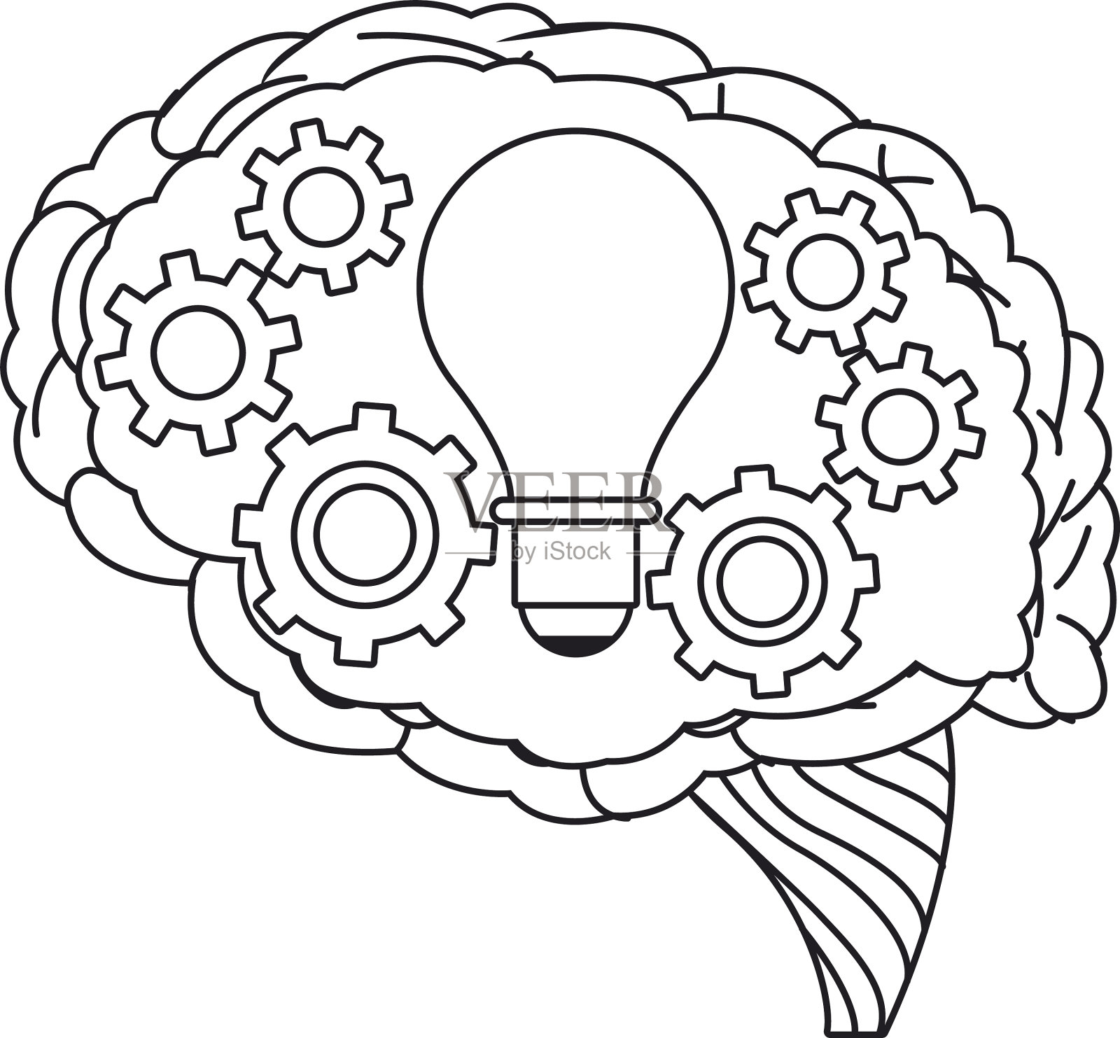齿轮设置机与球泡在语音气泡插画图片素材