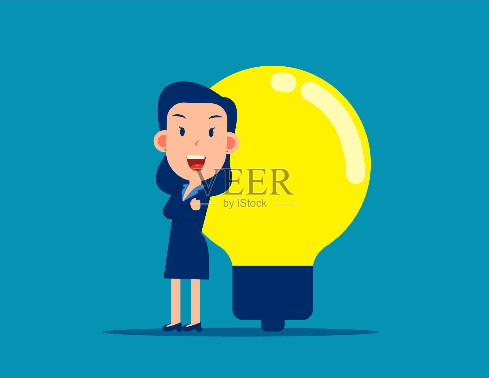 有大灯泡商业想法的女商人插画图片素材
