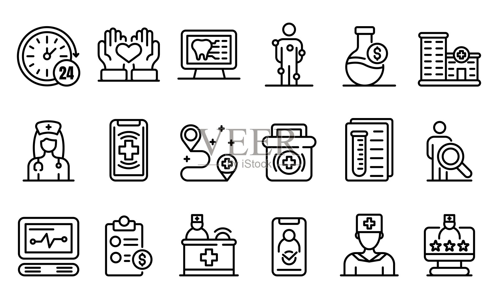 私人诊所图标设置，轮廓样式图标素材