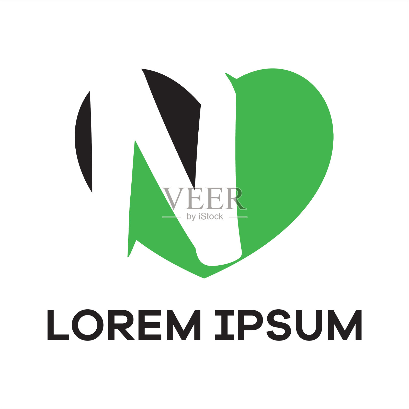 N字母标志设计，字母N在心插画图片素材