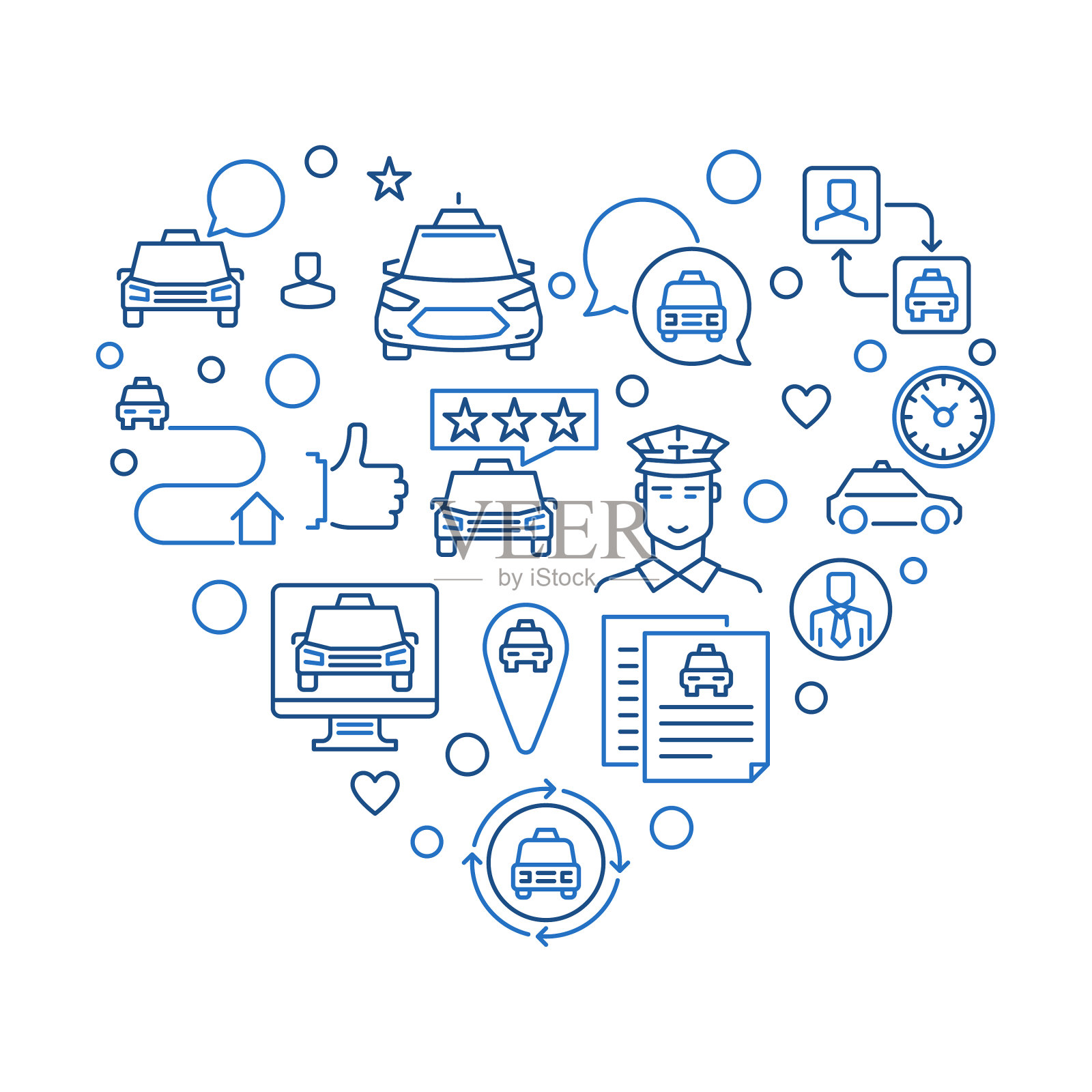 出租车司机概念轮廓心形插画图片素材