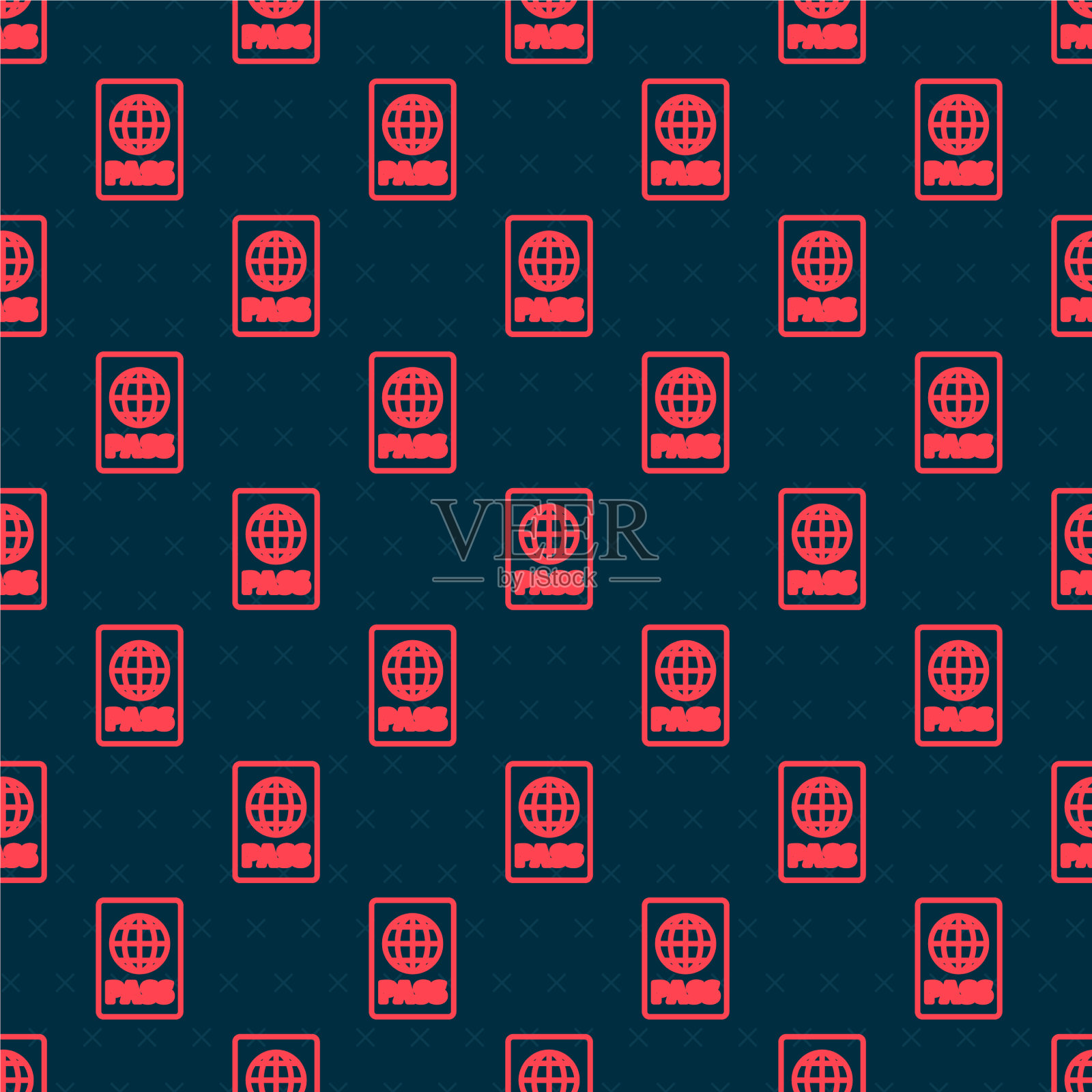 带生物识别数据图标的红线护照插画图片素材