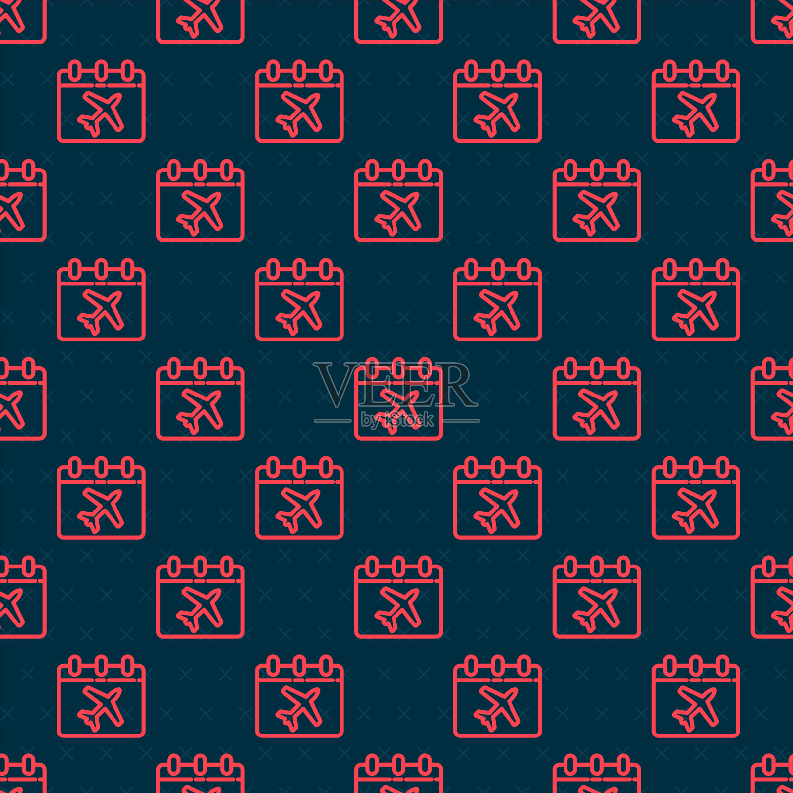 红线旅行计划日历和飞机插画图片素材