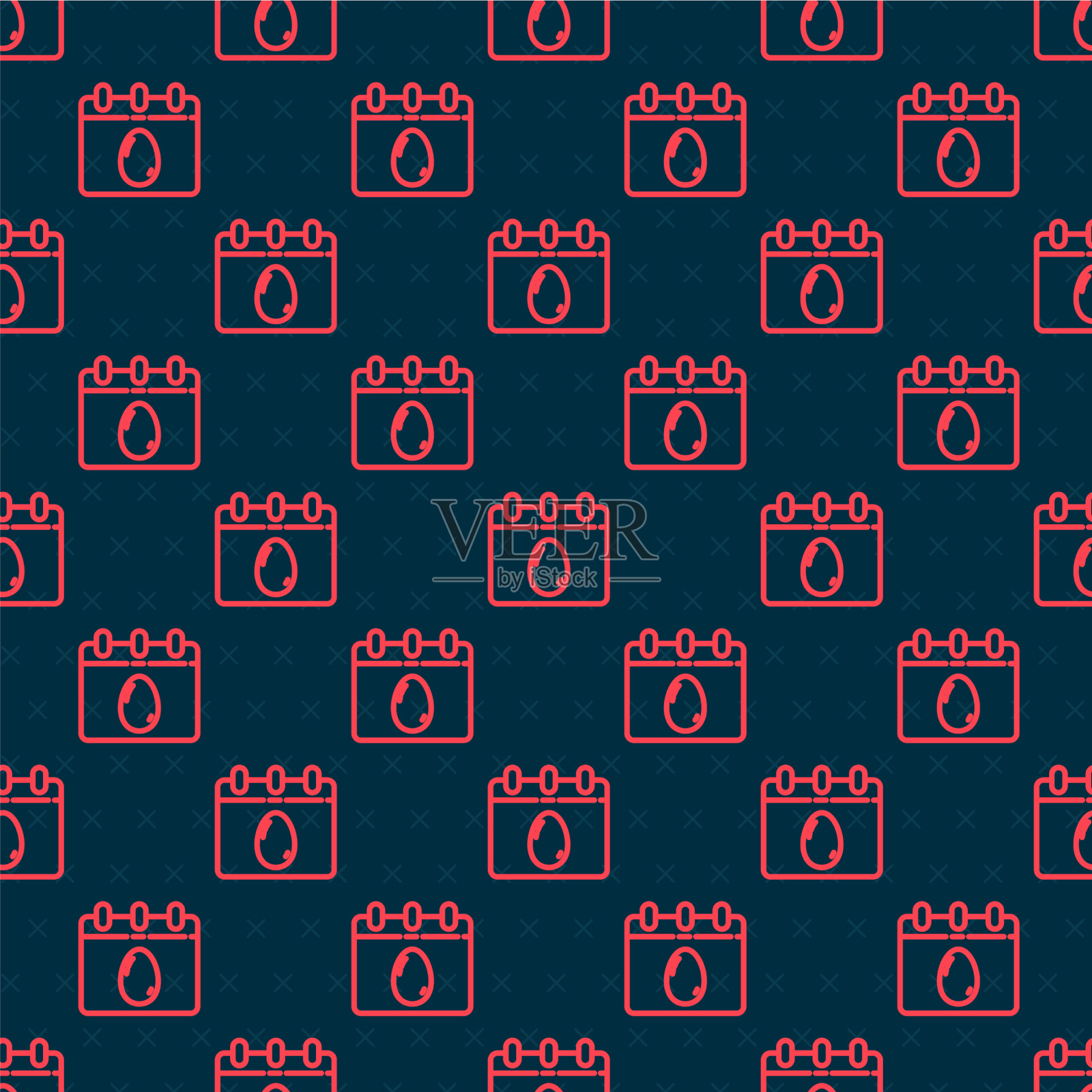 红色线日历与复活节彩蛋图标隔离插画图片素材