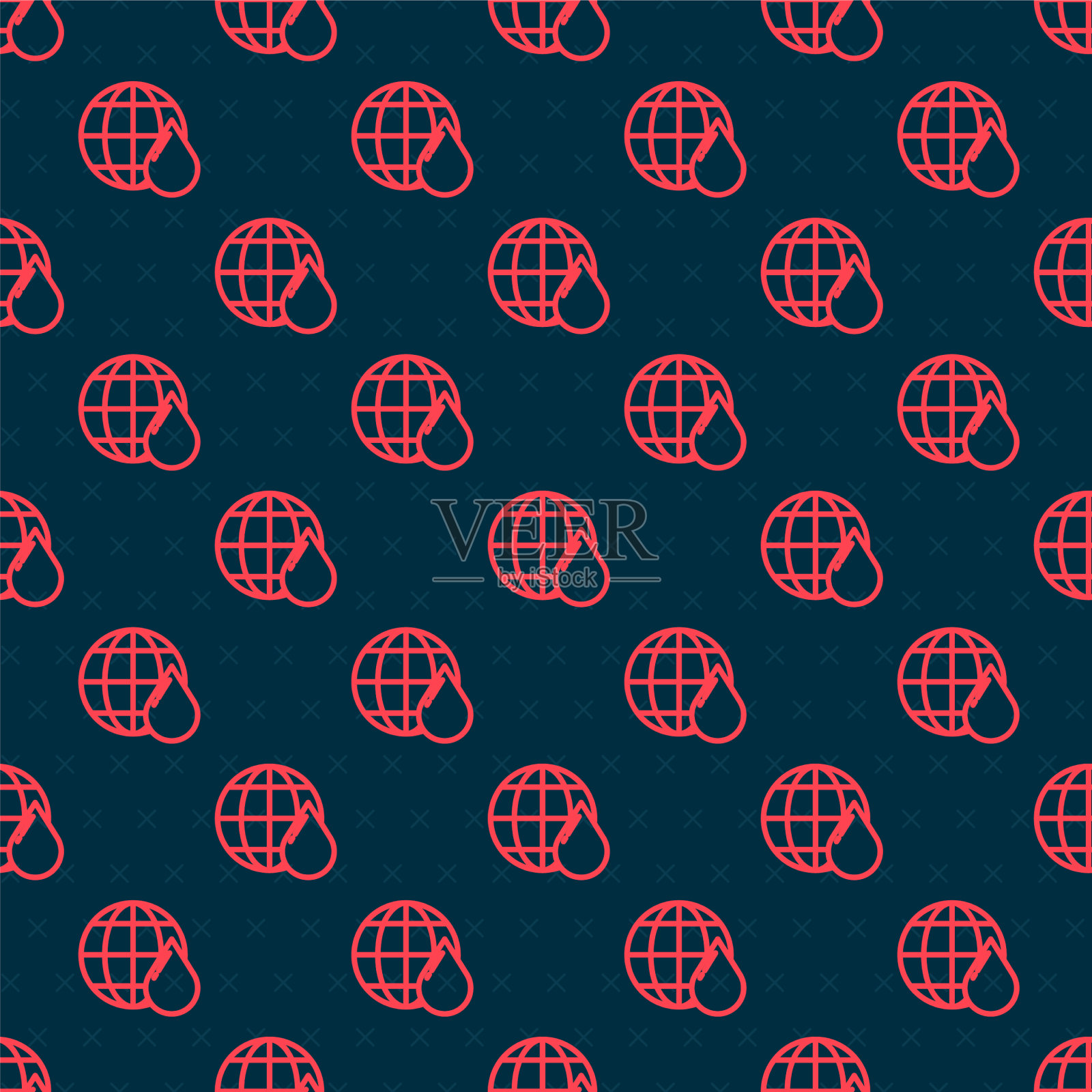 红色线地球行星在水滴图标孤立插画图片素材