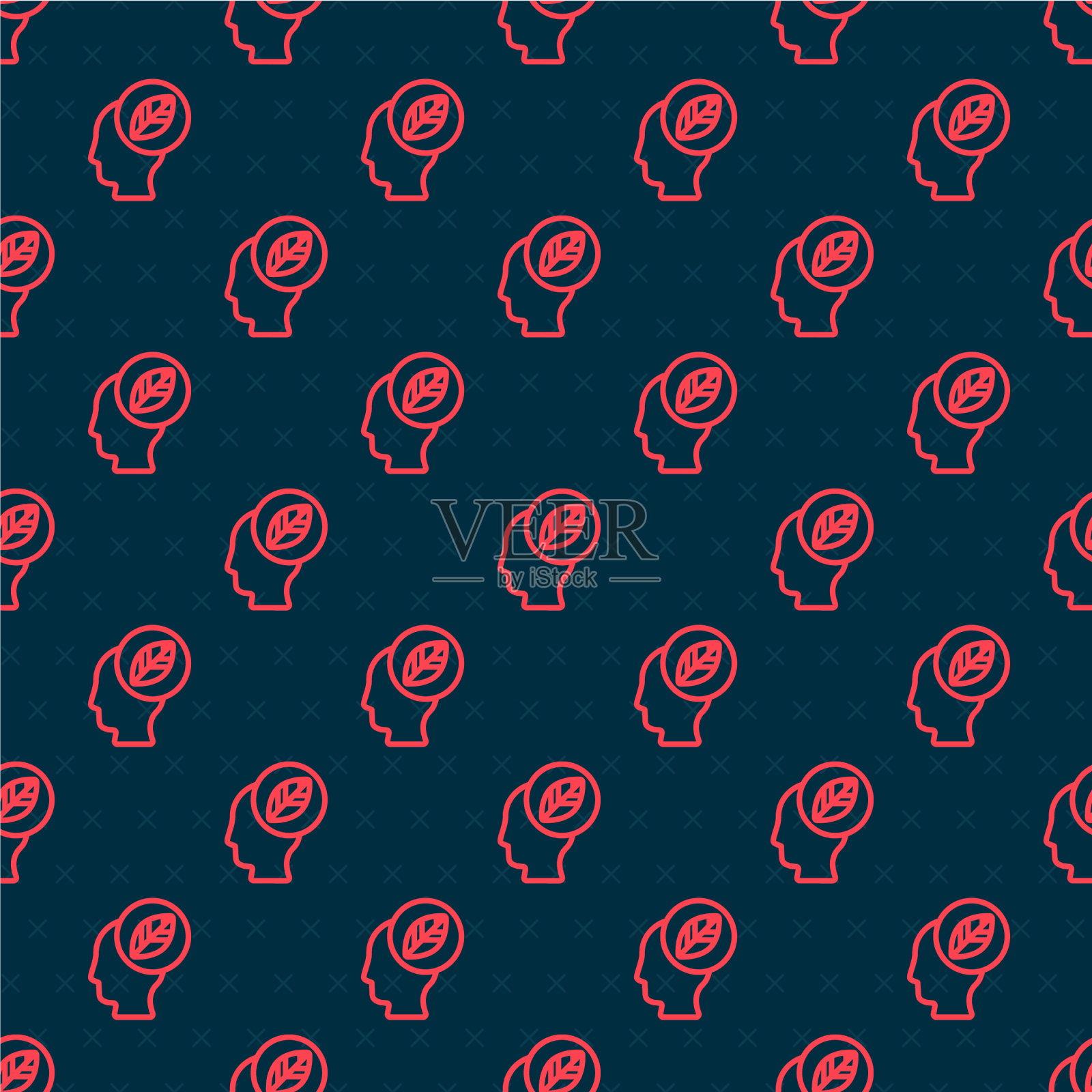 红色线人的头和里面的叶子图标插画图片素材