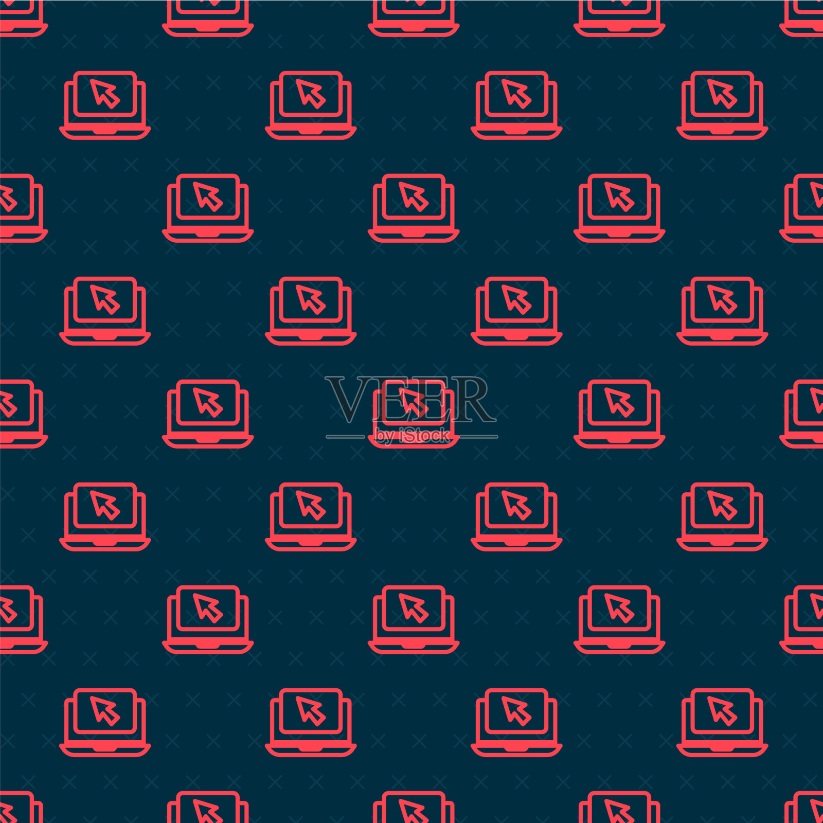 笔记本电脑的红线与光标图标无缝隔离插画图片素材