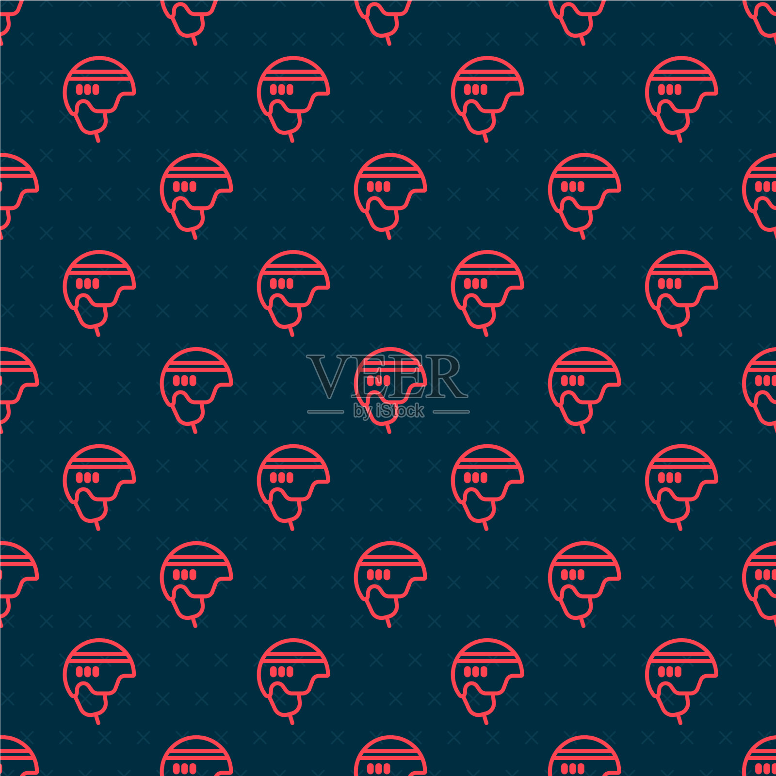 红色线冰球头盔图标隔离无缝插画图片素材