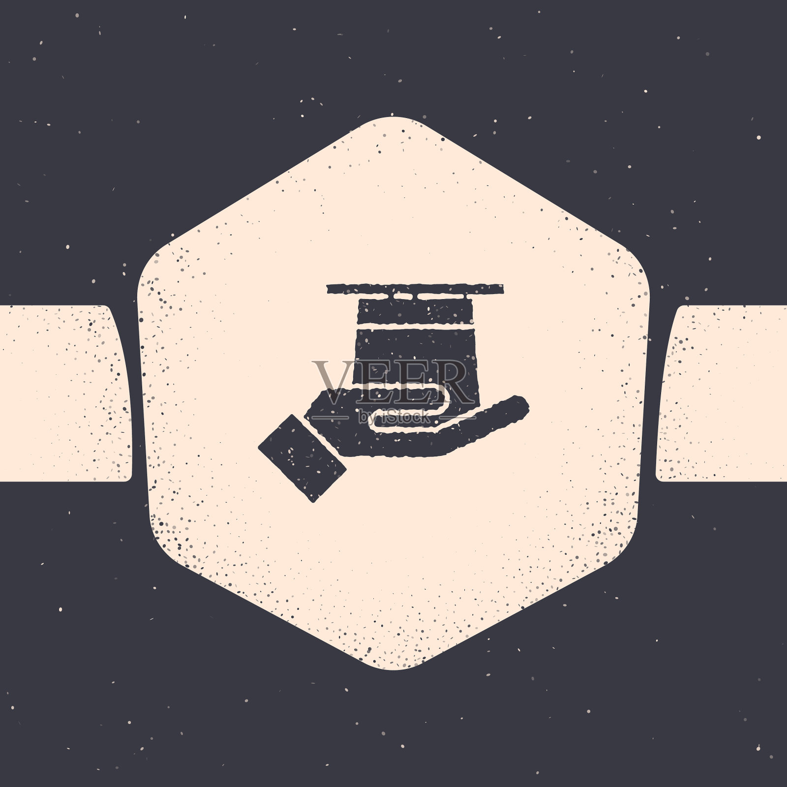 Grunge魔术师的帽子在手图标孤立在灰色插画图片素材