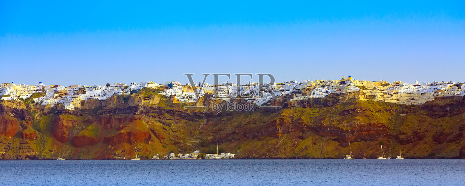 希腊圣托里尼岛的全景图照片摄影图片