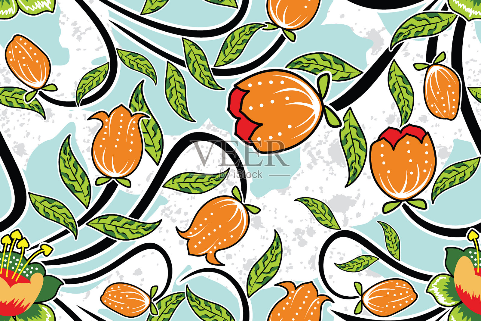 花卉蜡染图案插画图片素材