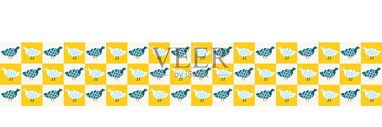 时髦的鸟马赛克无缝边界图案插画图片素材