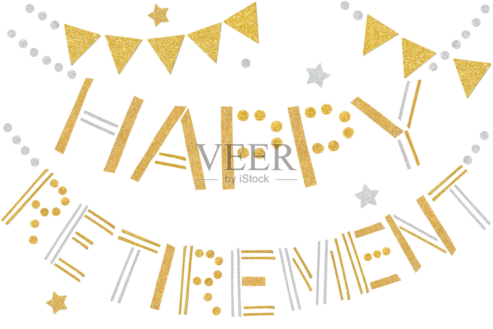 快乐退休彩旗白底剪纸照片摄影图片