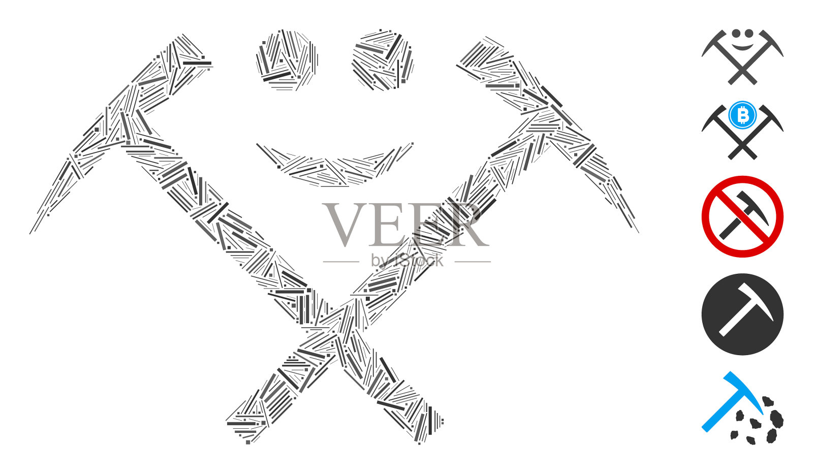 线马赛克快乐采矿锤插画图片素材