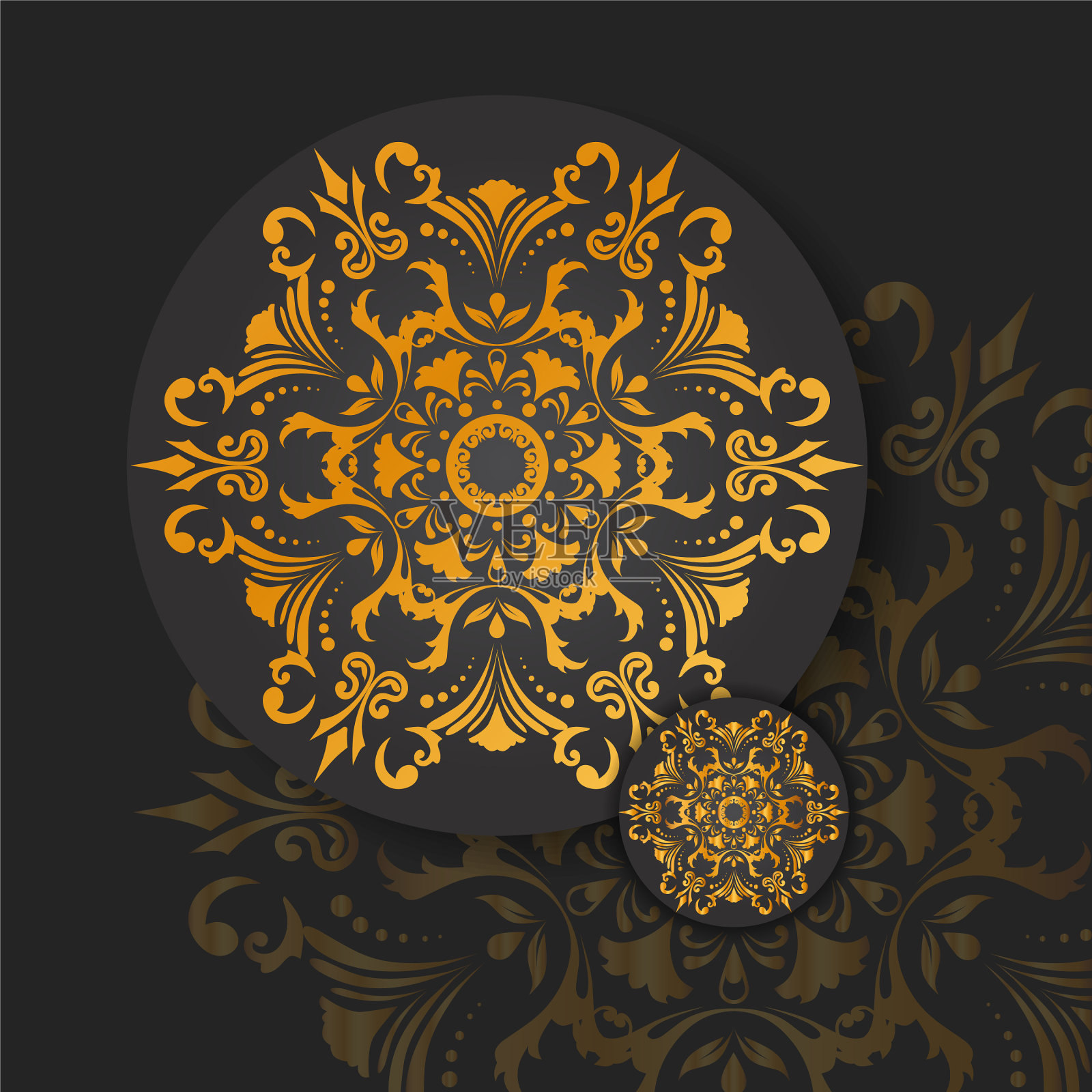 抽象的金色曼陀罗对白色孤立插画图片素材