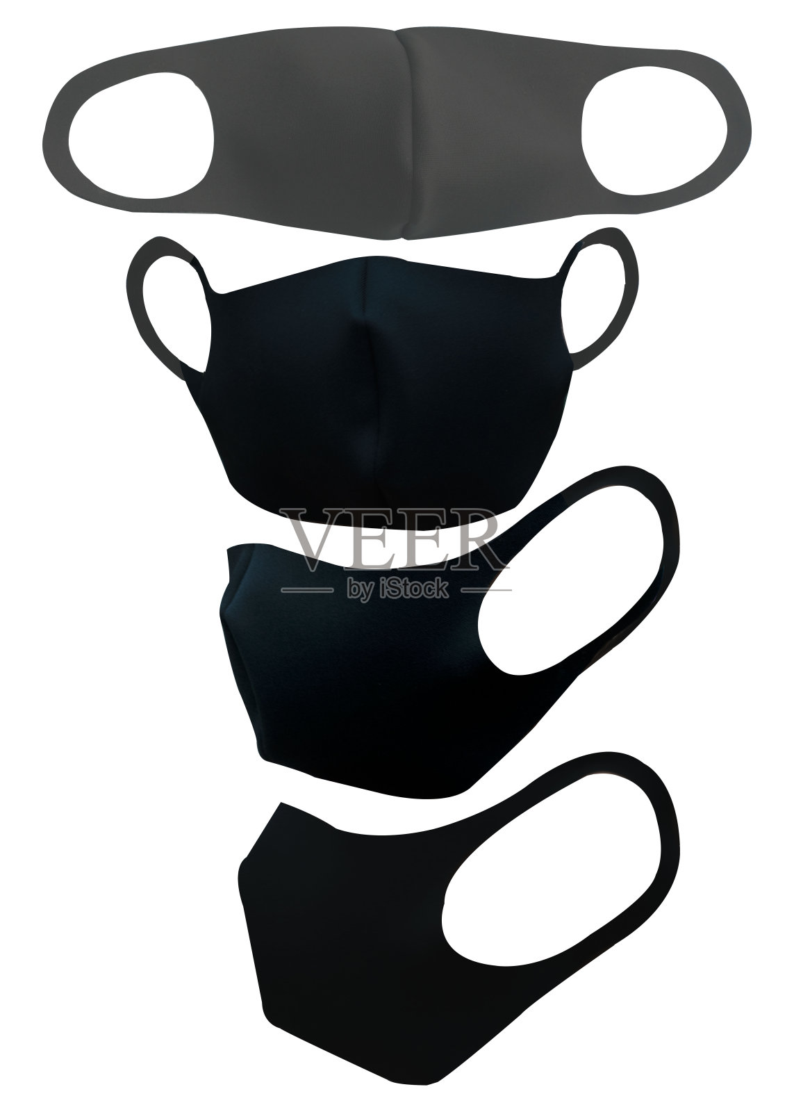 一套医疗面罩或外科耳圈面罩，复制空间隔离在白色背景上。照片摄影图片