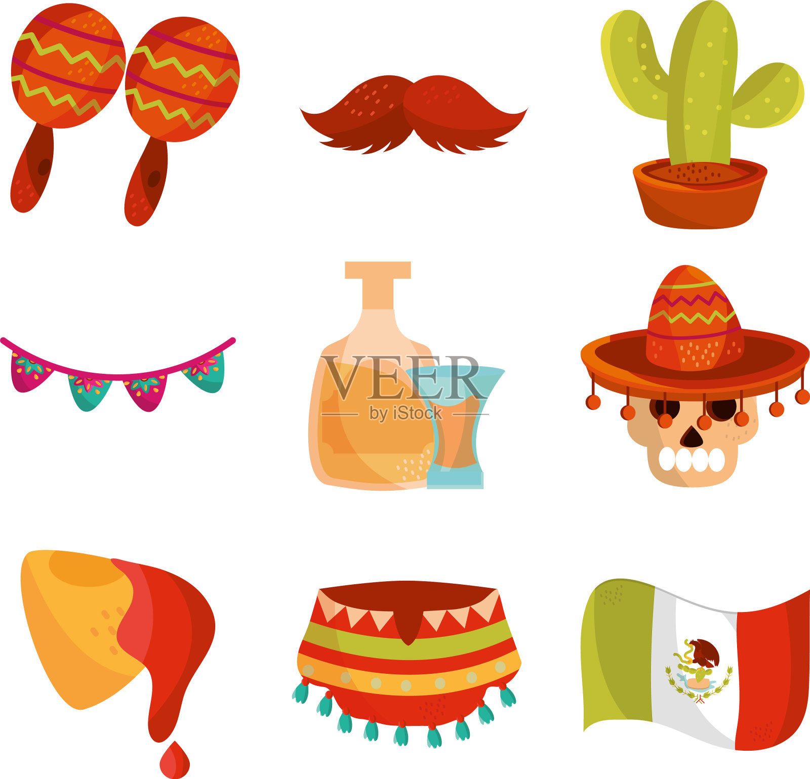 五月五日装饰活动墨西哥图标集设计模板素材