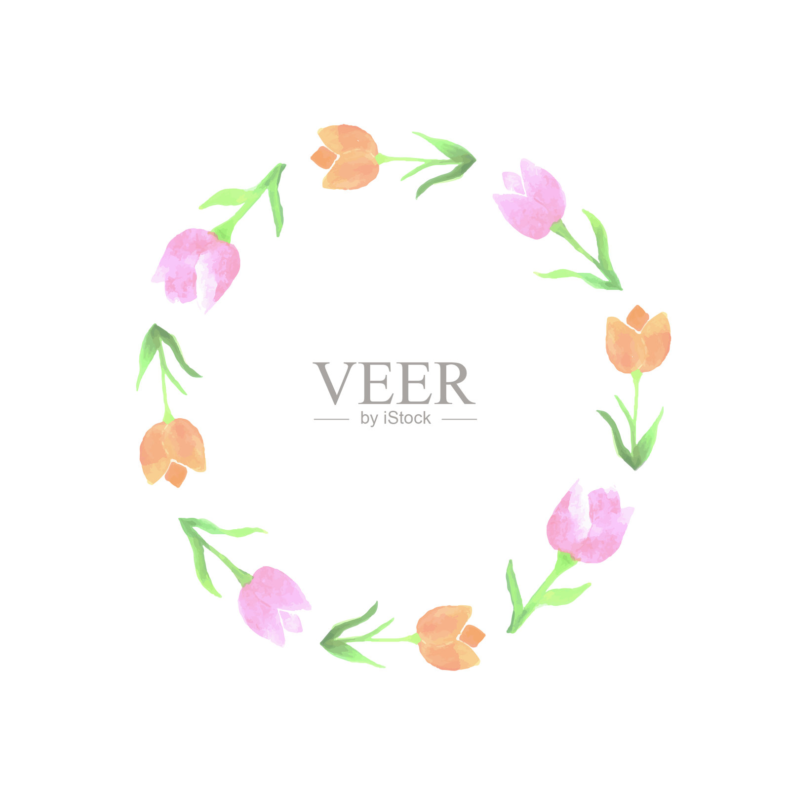 水彩郁金香花环插画图片素材