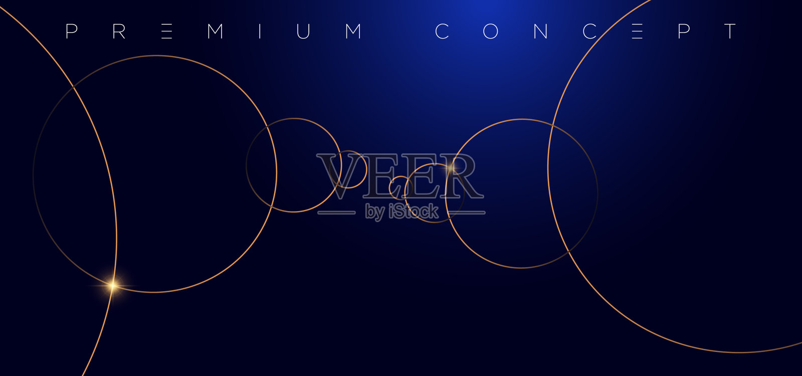 抽象重叠的圆圈和线条背景与金色闪光效果。插画图片素材