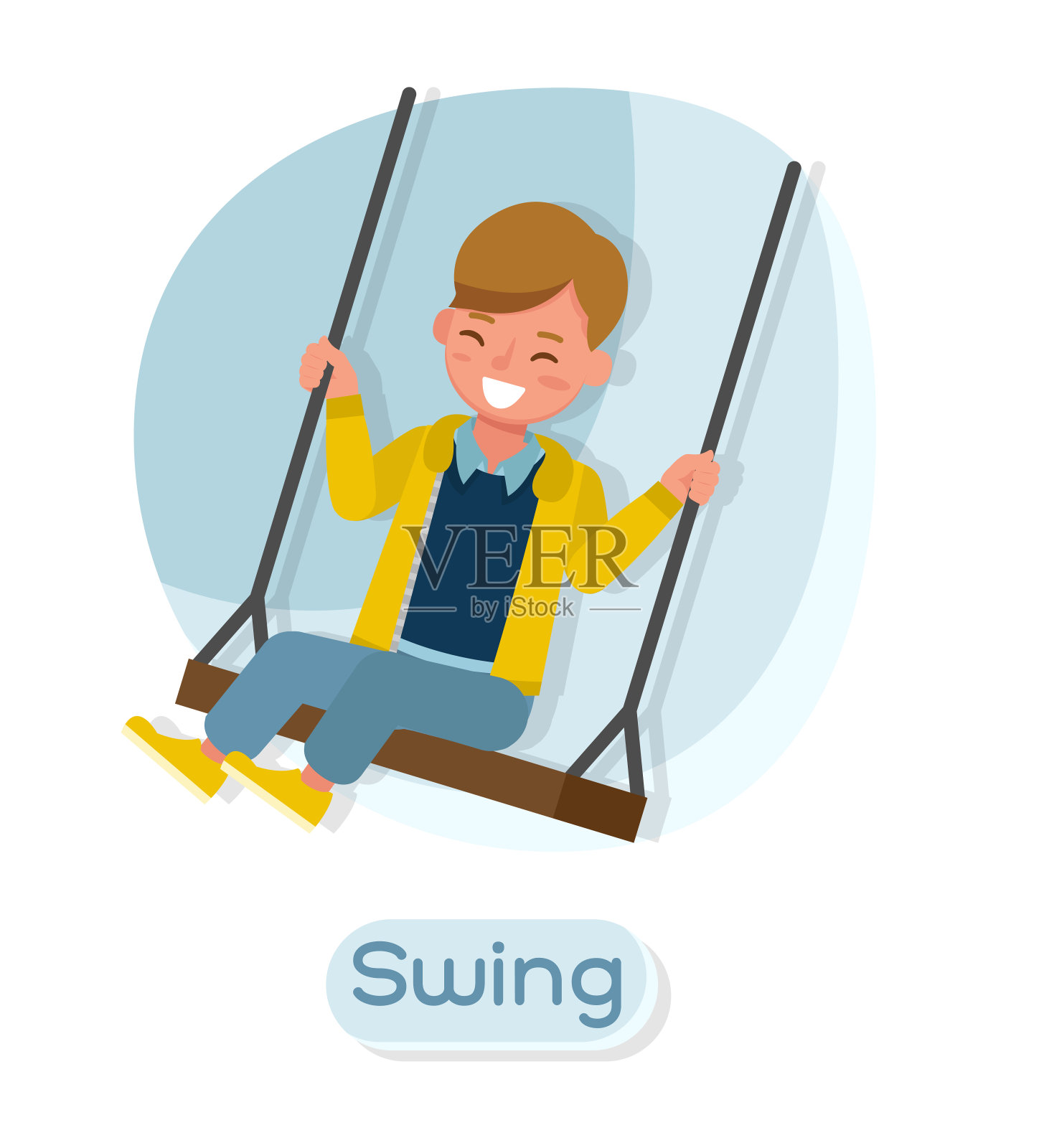 儿童角色矢量设计。表现在各种动作中带有情感和摇摆。插画图片素材