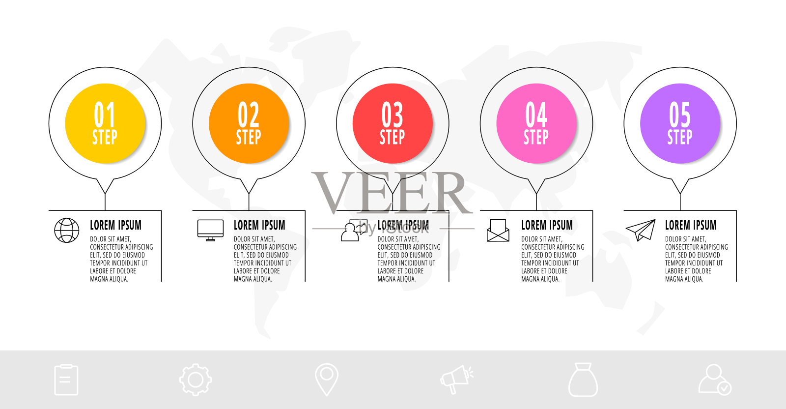 信息图圈有五个步骤，箭头。插画图片素材