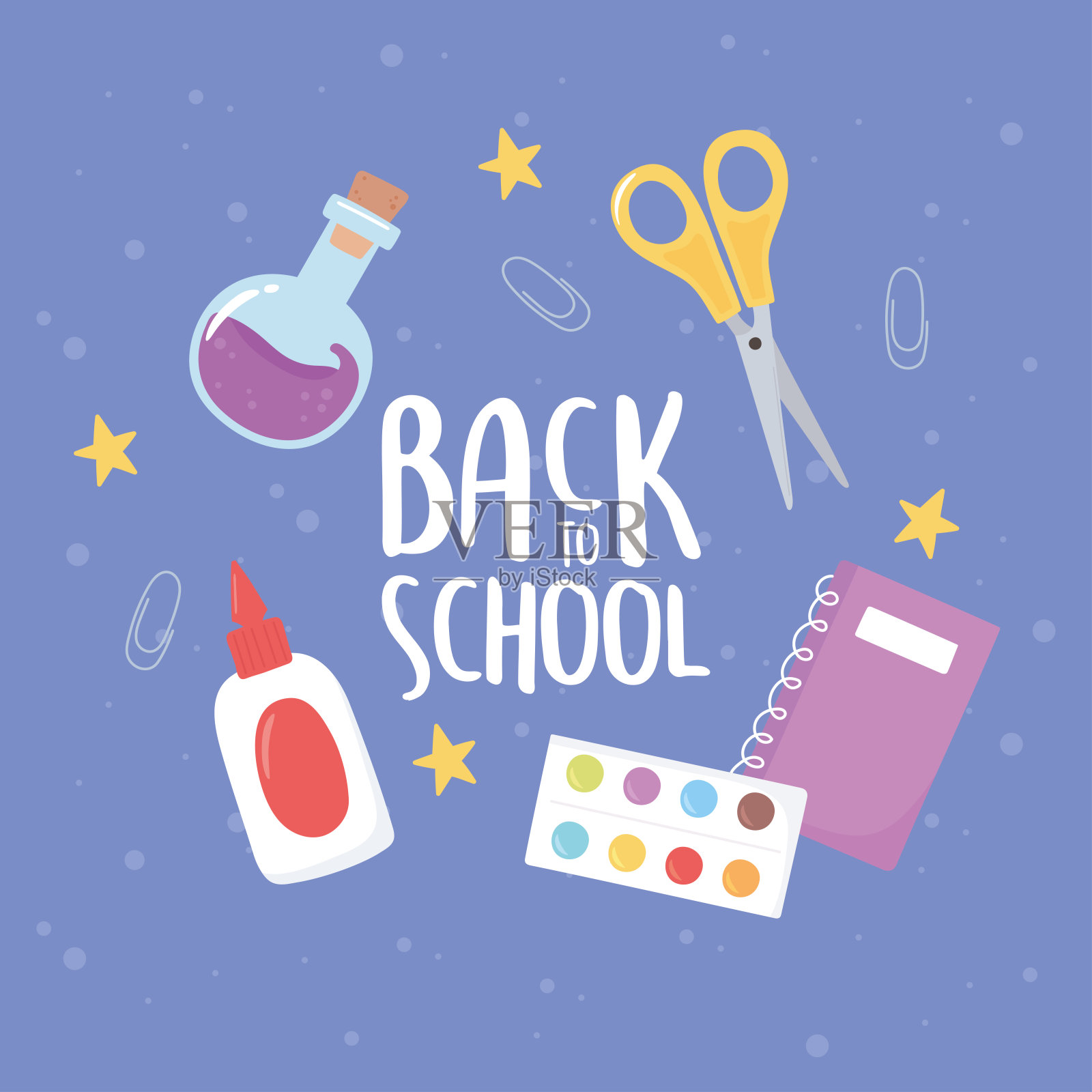 回到学校，调色板彩色剪刀粘笔记本教育卡通插画图片素材