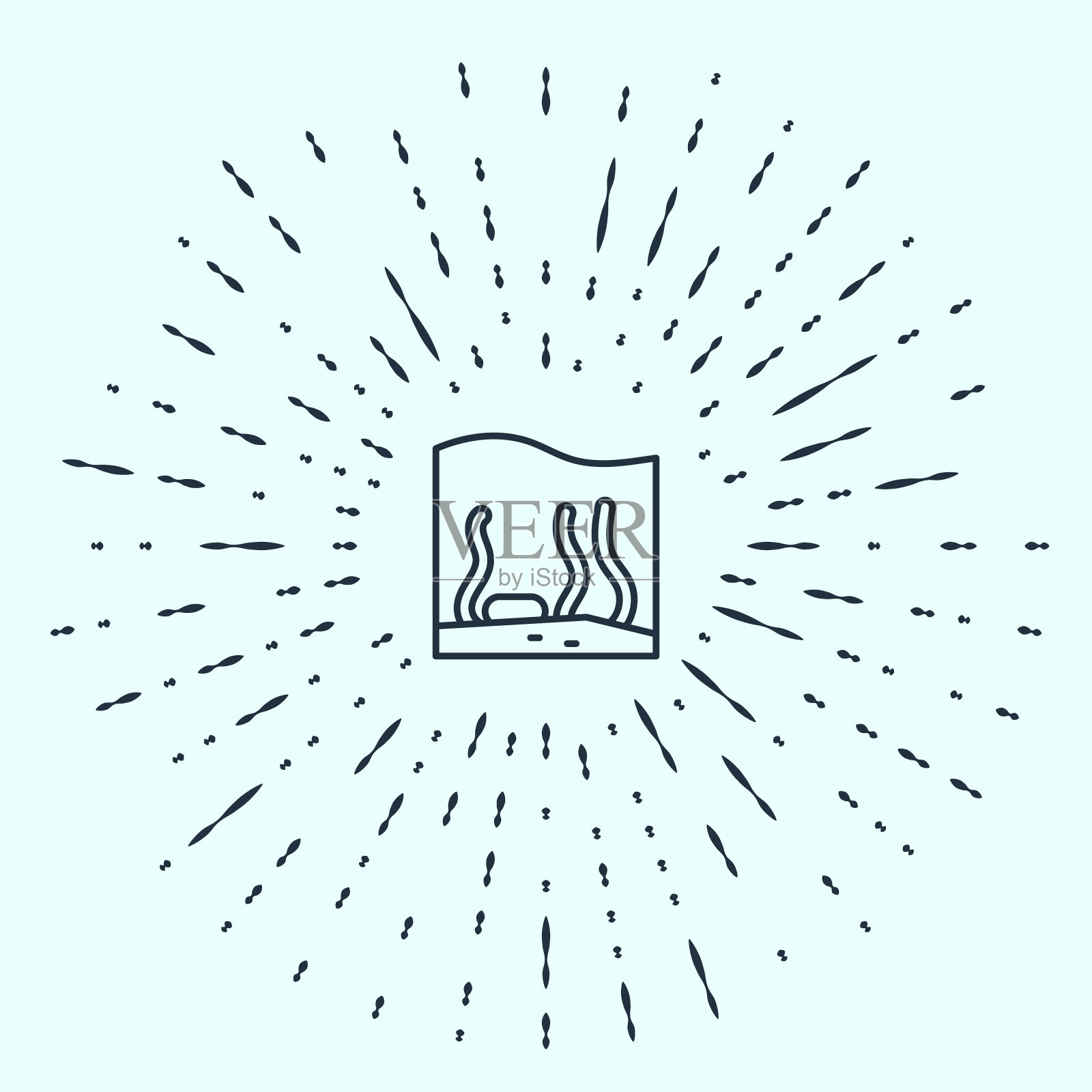 黑色线水族馆图标孤立在灰色背景。水族馆为家庭和宠物。抽象的圆随机点。向量插画图片素材