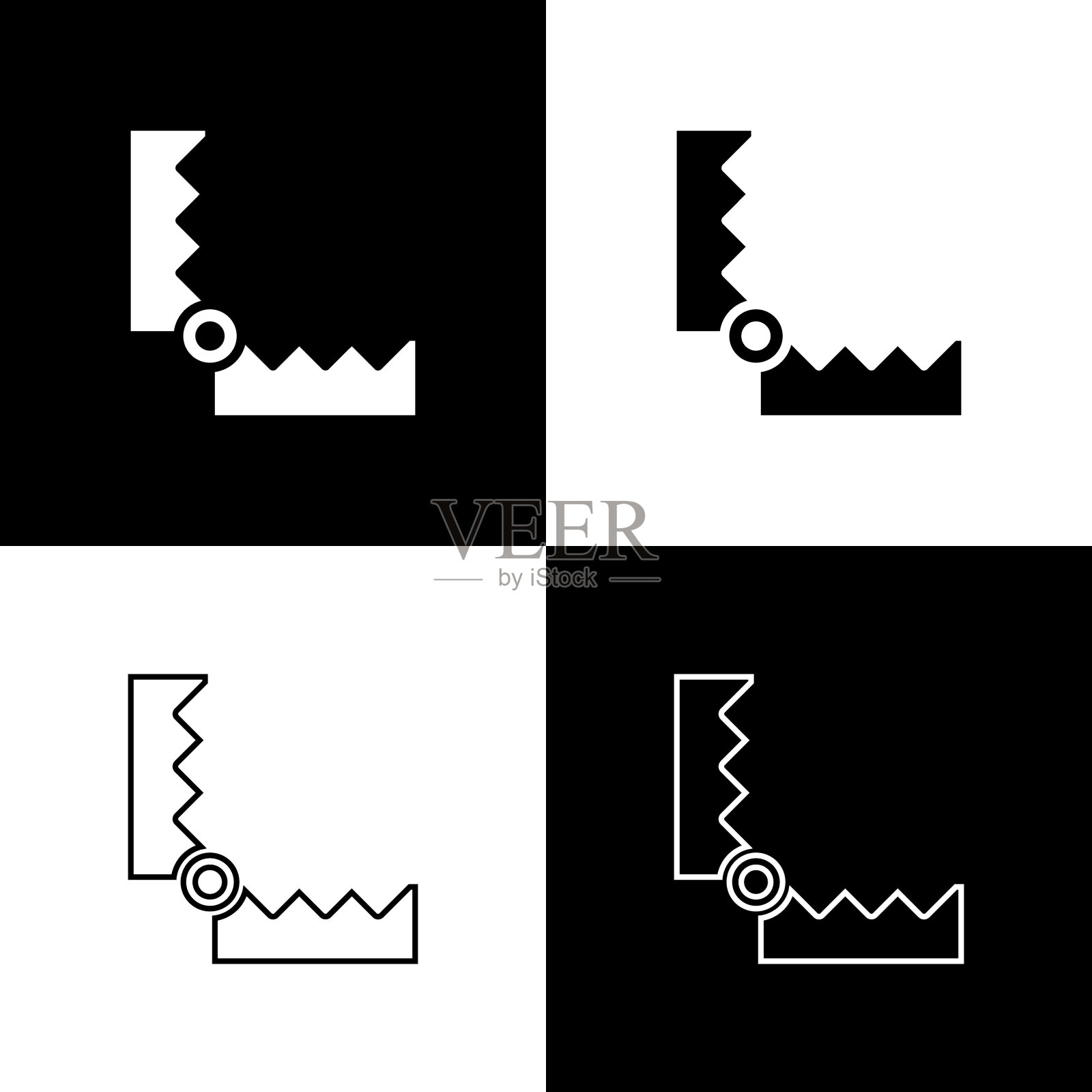 设置陷阱狩猎图标孤立在黑色和白色背景。向量插画图片素材