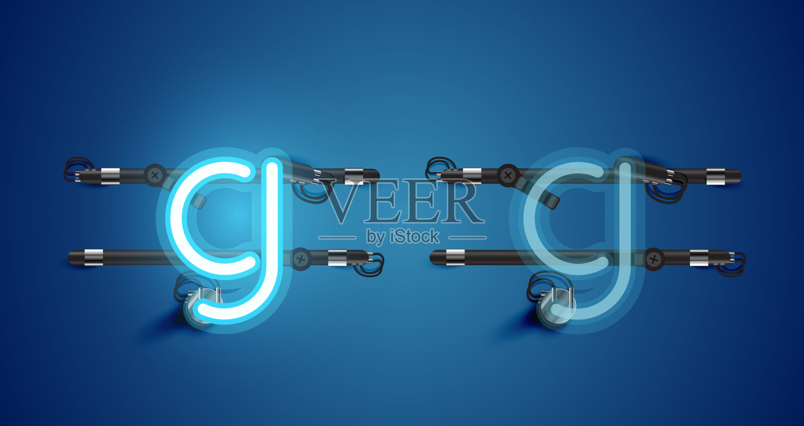 现实的发光蓝色霓虹灯字符和关插画图片素材