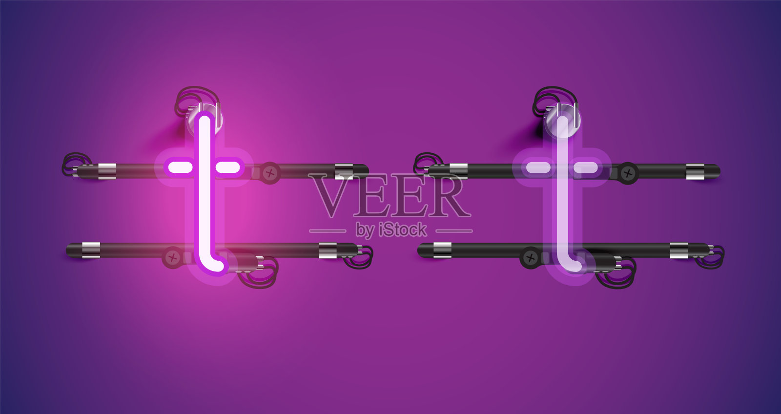 现实的发光紫色霓虹灯字符和关插画图片素材