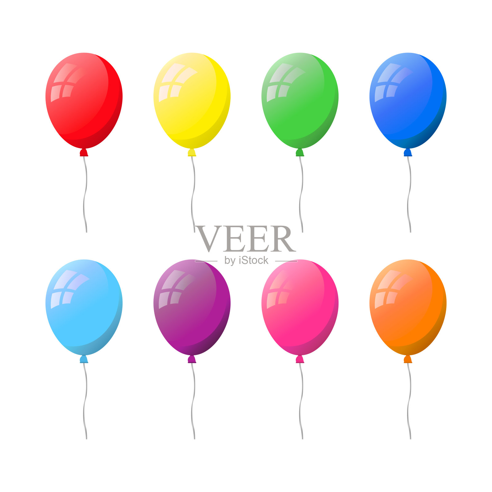 一组扁平的氦气球。设计元素图片