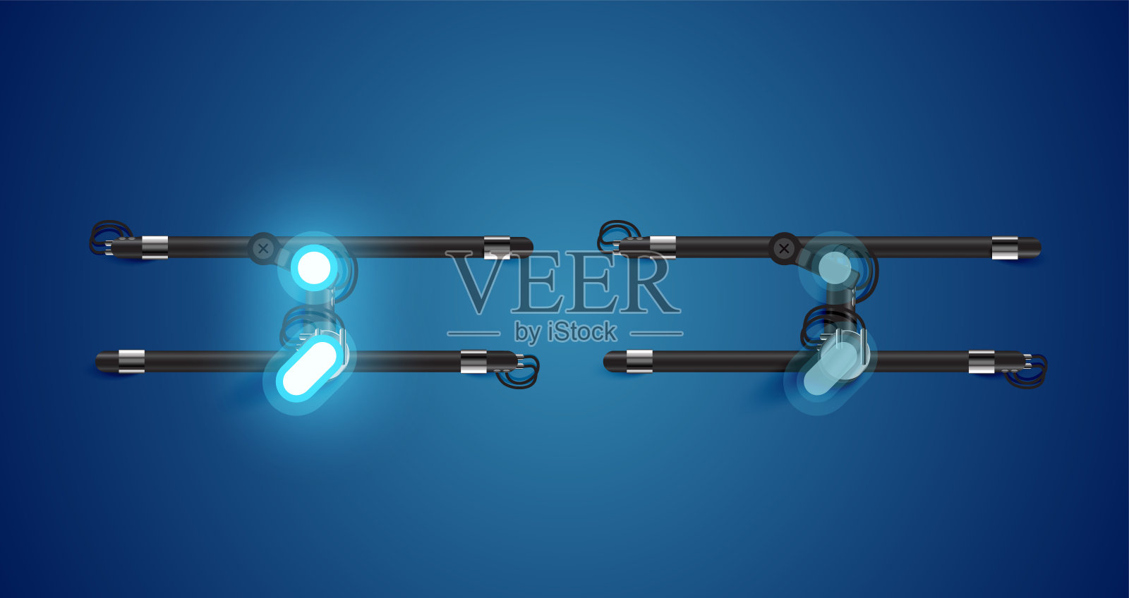 现实的发光蓝色霓虹灯字符和关插画图片素材